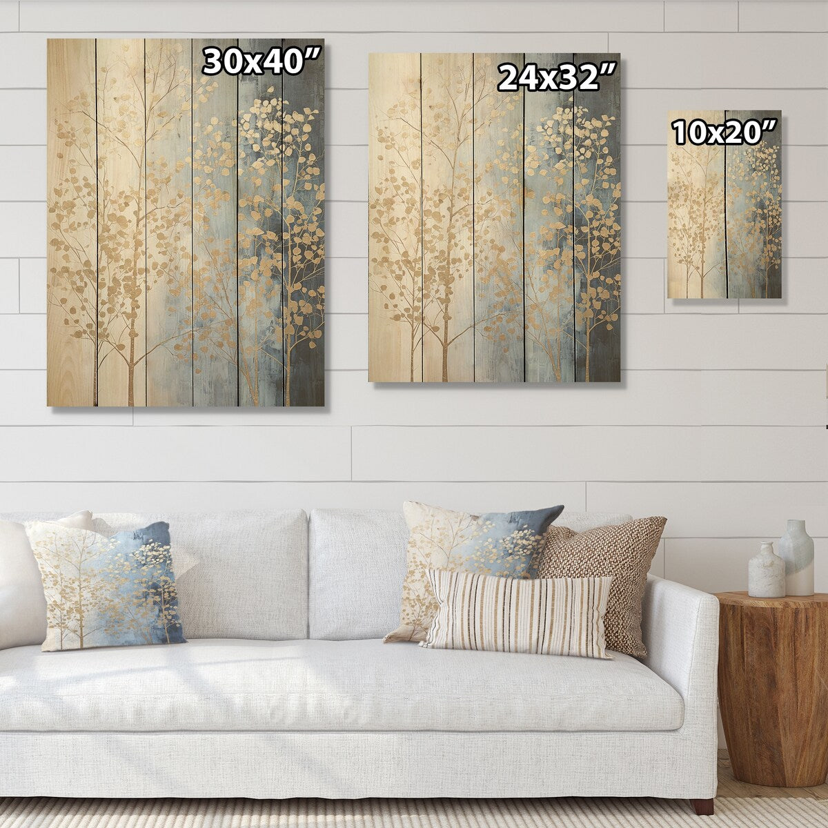 Designart Minimalism Beige And Blue Trees Harmony Trees Wood Wall Art - Traditional Wood Panel On Natural Pine Wood