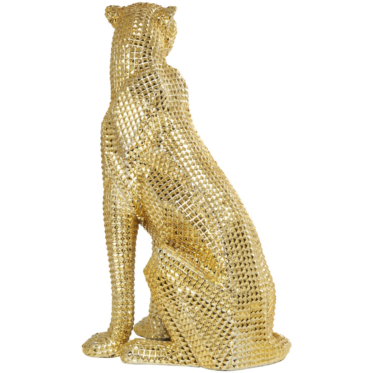 Resin Leopard Sitting Decorative Sculpture with Diamond Facet Texture - Gold - Roche River Decor