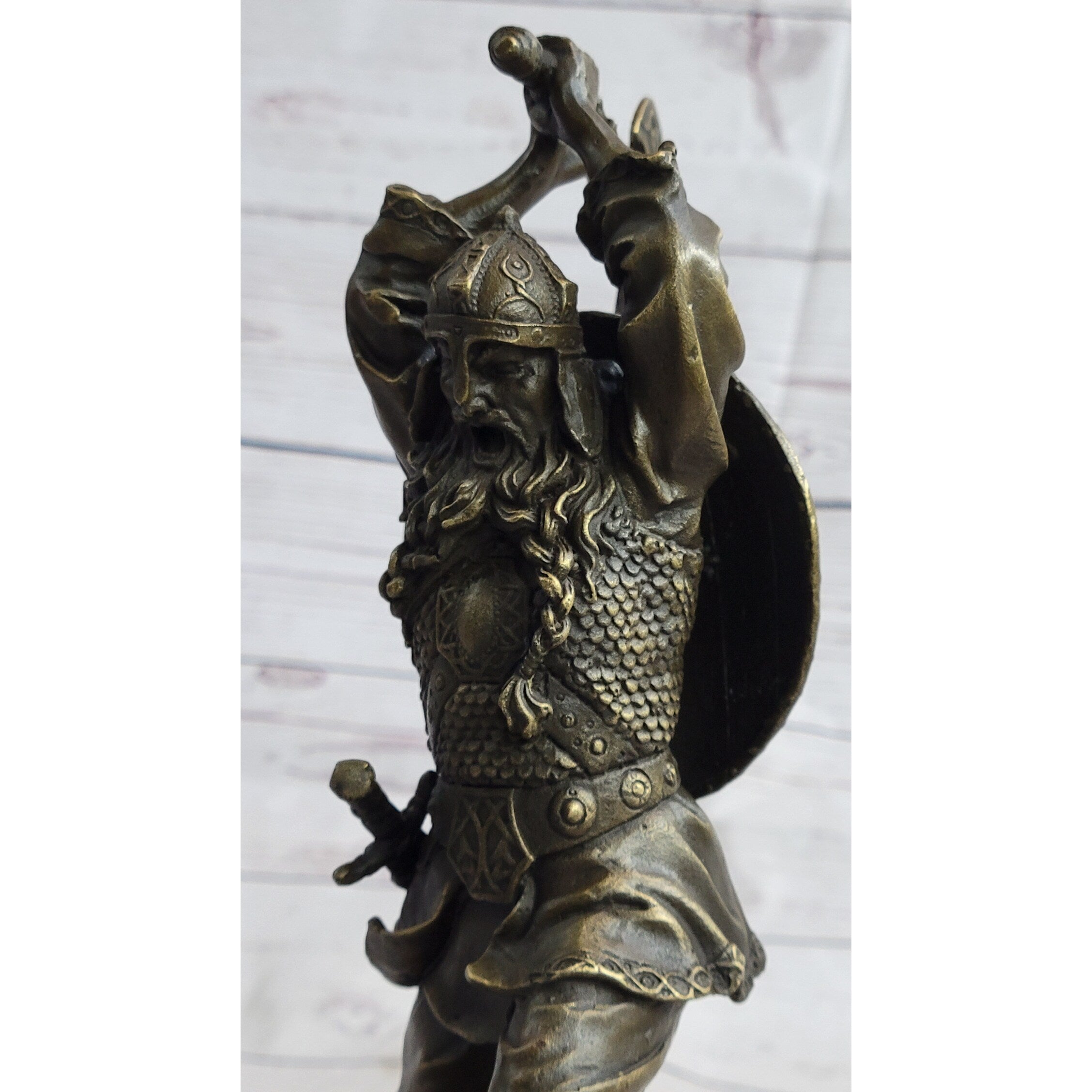 Nordic Viking Norse Warrior W/ Battle Axe Bronze Statue Sculpture Original Art 10 Inches X 7 Inches