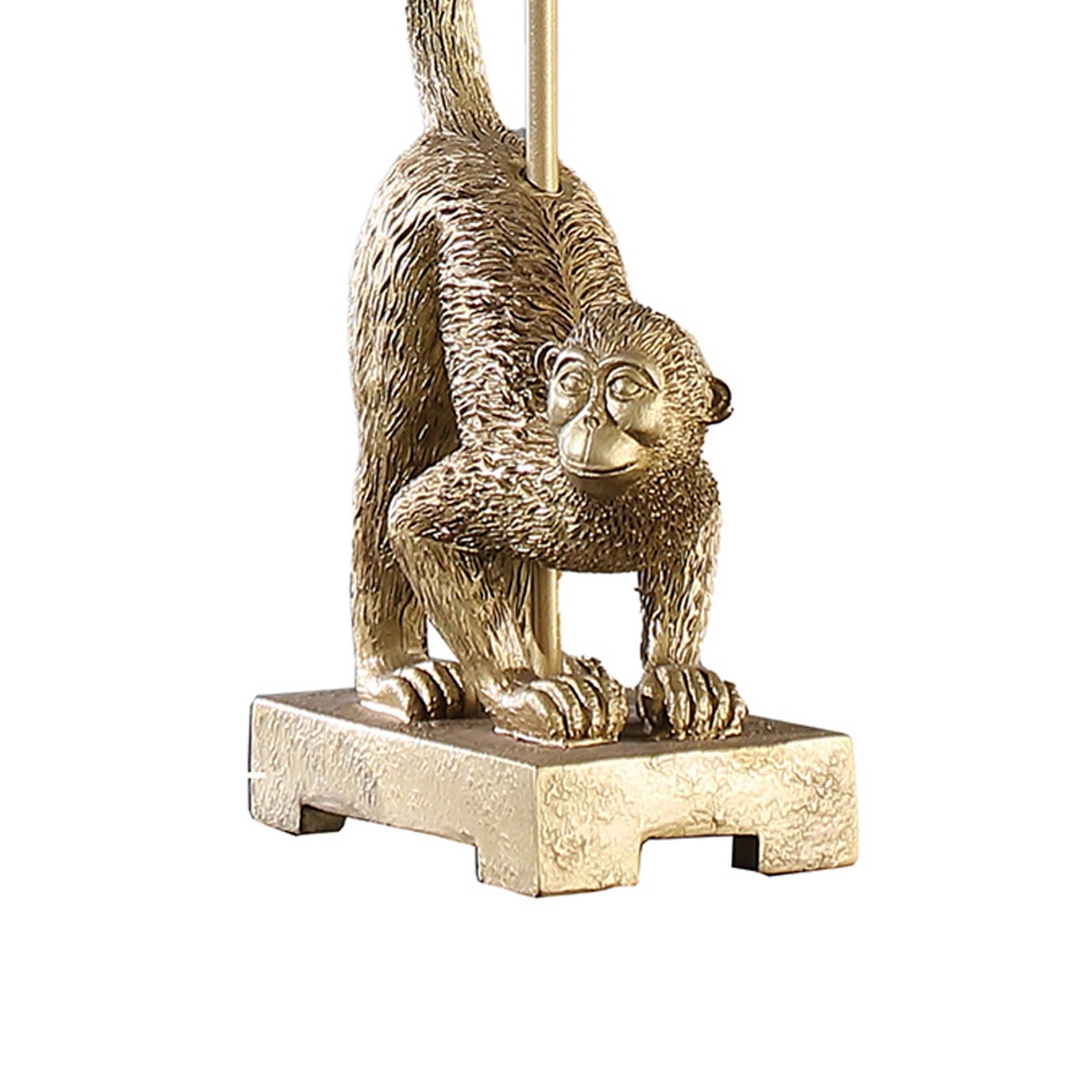 Ree 24 Inch Accent Table Lamp, Monkey Resin Sculpture, Drum Shade, Gold