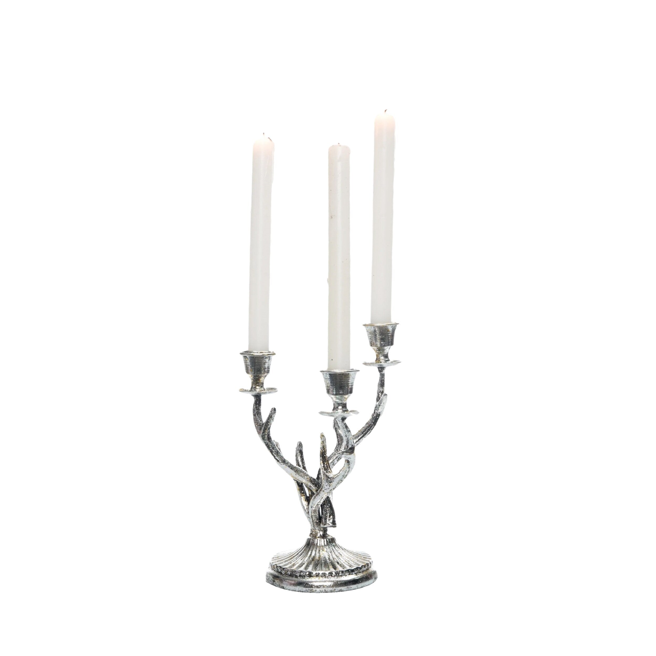 Transpac Metal 10 in. Silver Christmas Antler Candle Holder