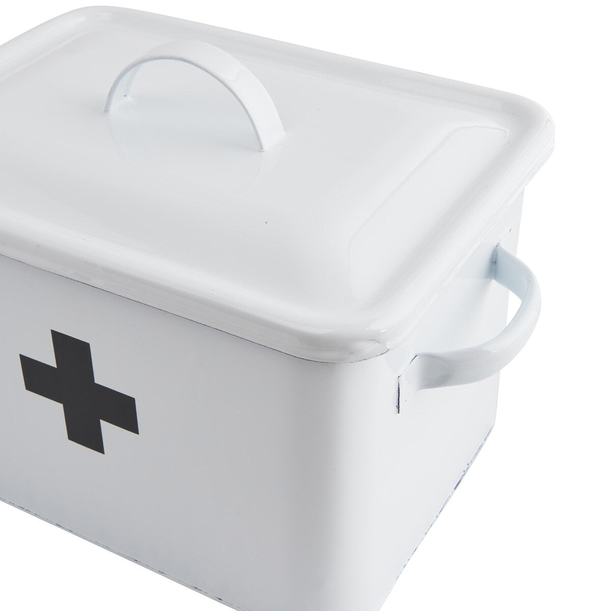 Enameled Metal First Aid Box with Lid and Swiss Cross