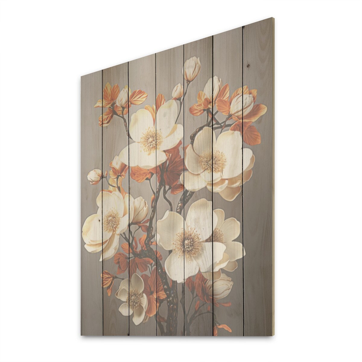 Designart Vintage Nostalgia Dogwood I Dogwood Wood Wall Decor - Traditional White Wood Panel On Natural Pine Wood