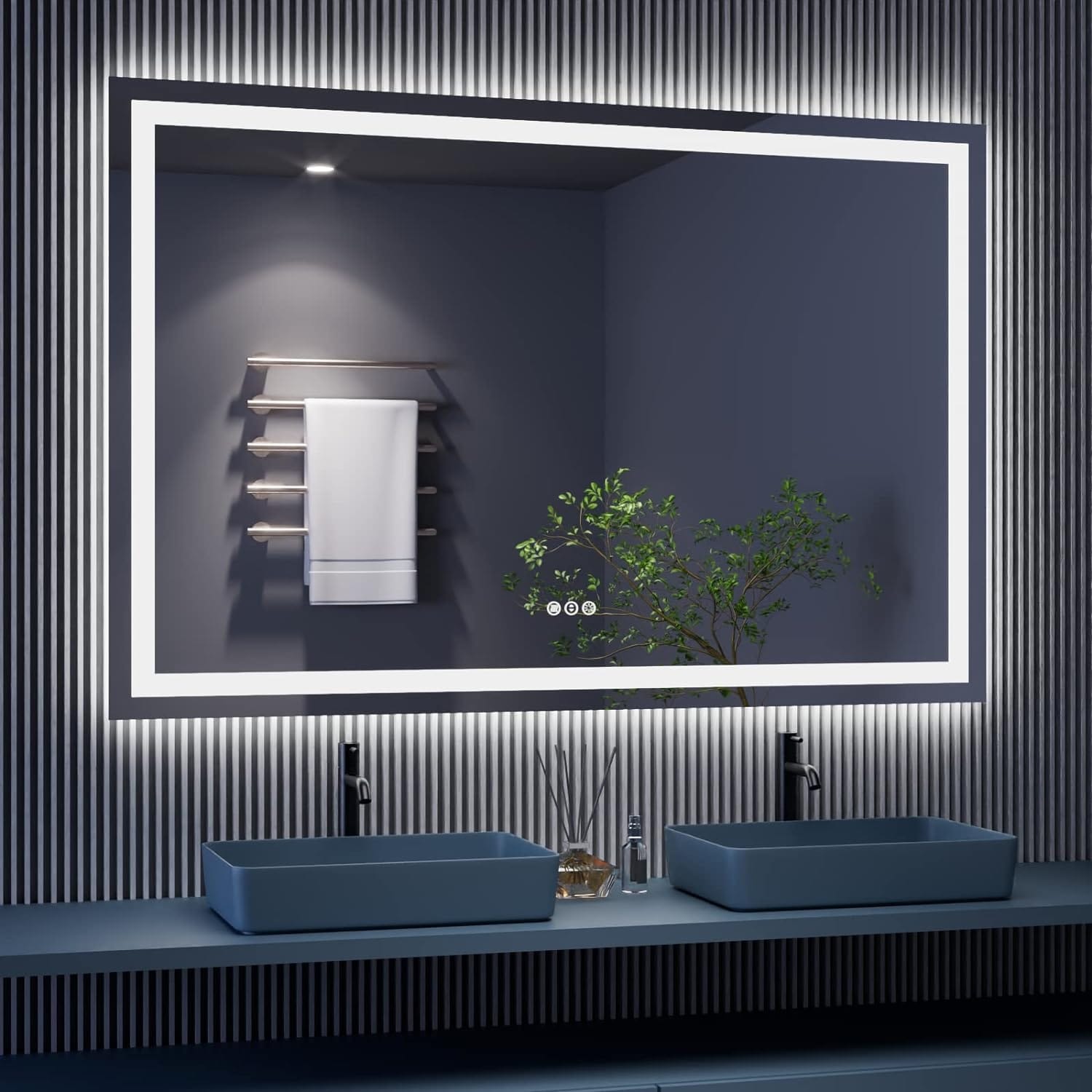 KIOTEE LED Mirror Lights Anti-Fog Frameless Bathroom Vanity Mirror in Tempered Glass