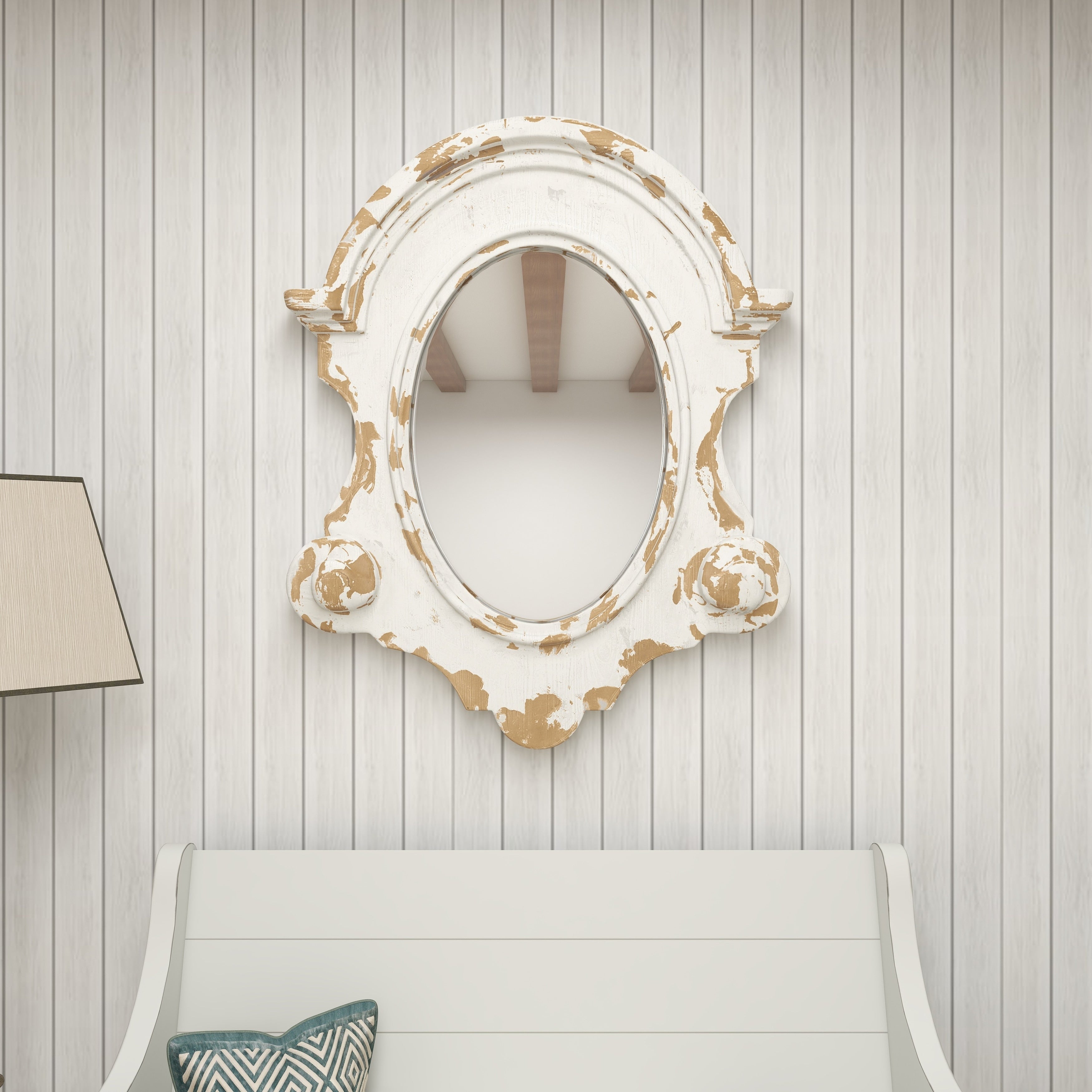 White Wood Vintage Wall Mirror 43 x 35 x 5