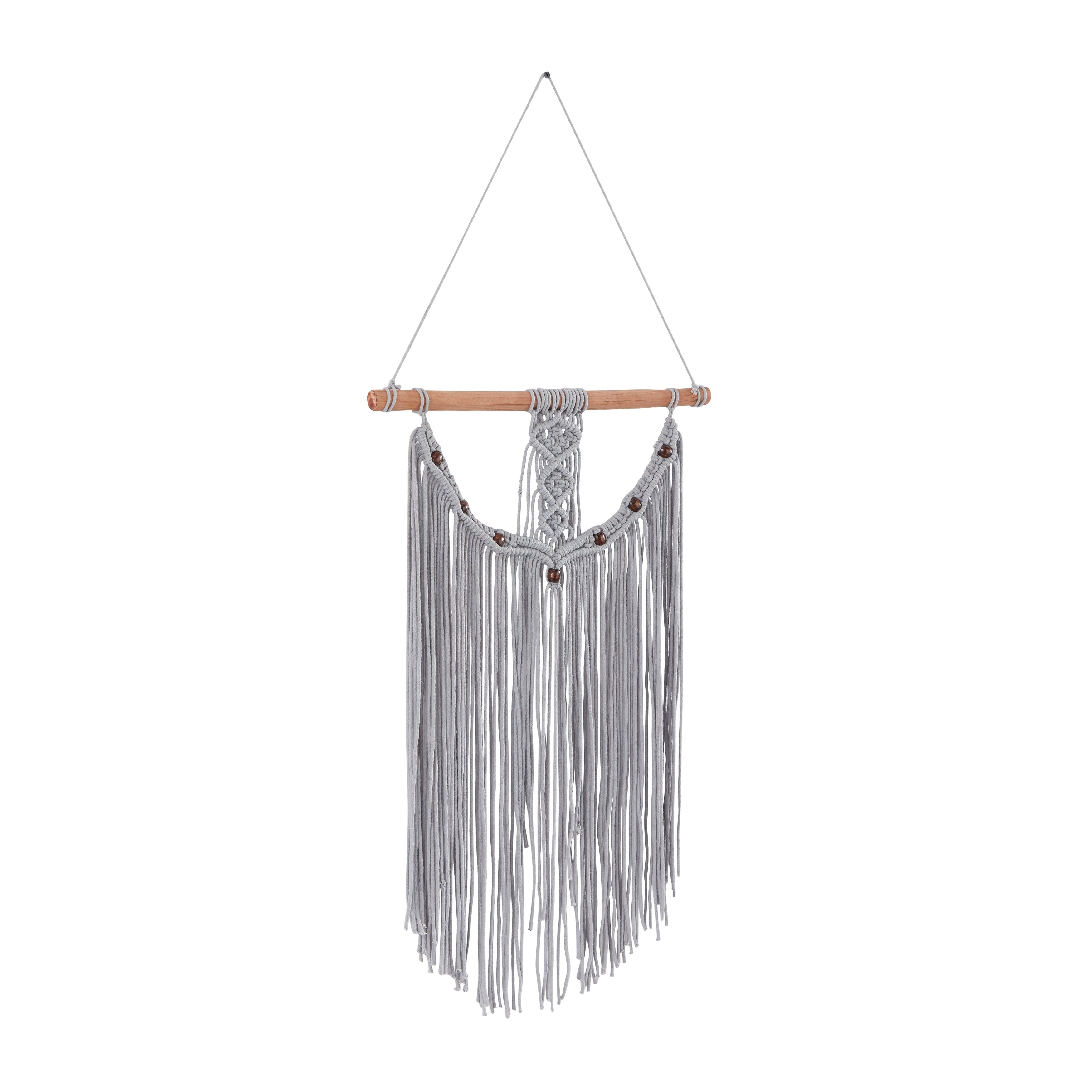 Cotton Handmade Intricately Weaved Macrame Wall Decor with Beaded Fringe Tassels - Gray or Cream