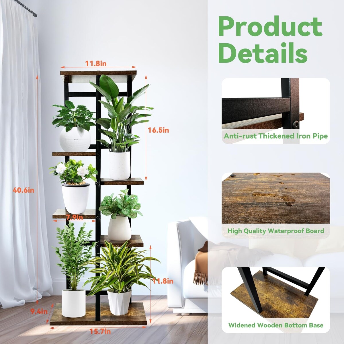 6-Tier Wooden Potted Plant Display Shelves