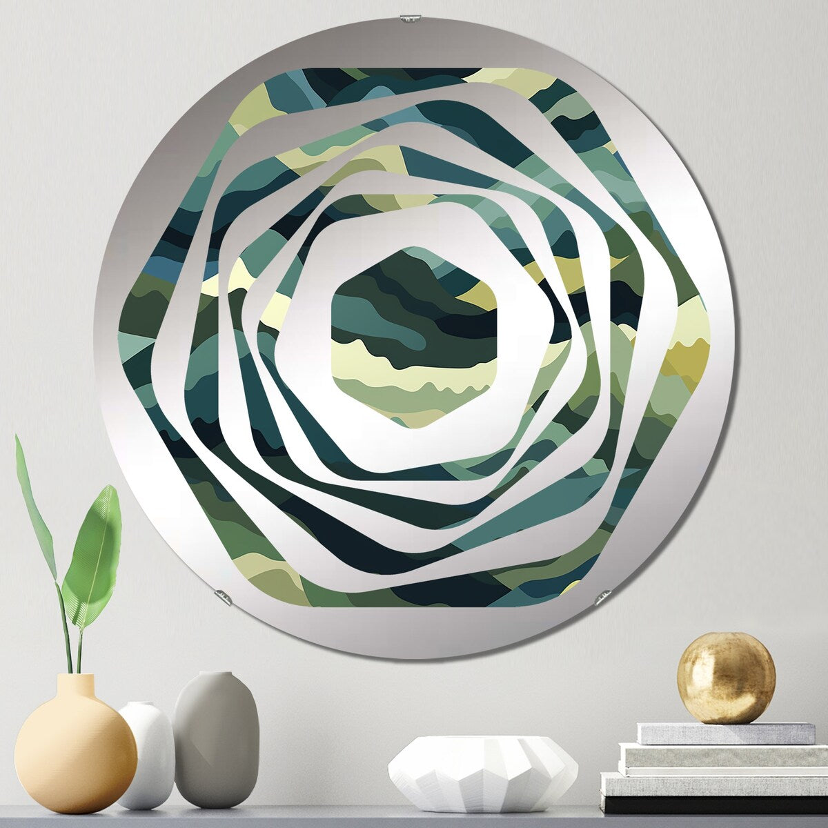 Designart Camouflage Green And Brown Wave - Modern Camouflage Amorphe Decorative Mirror