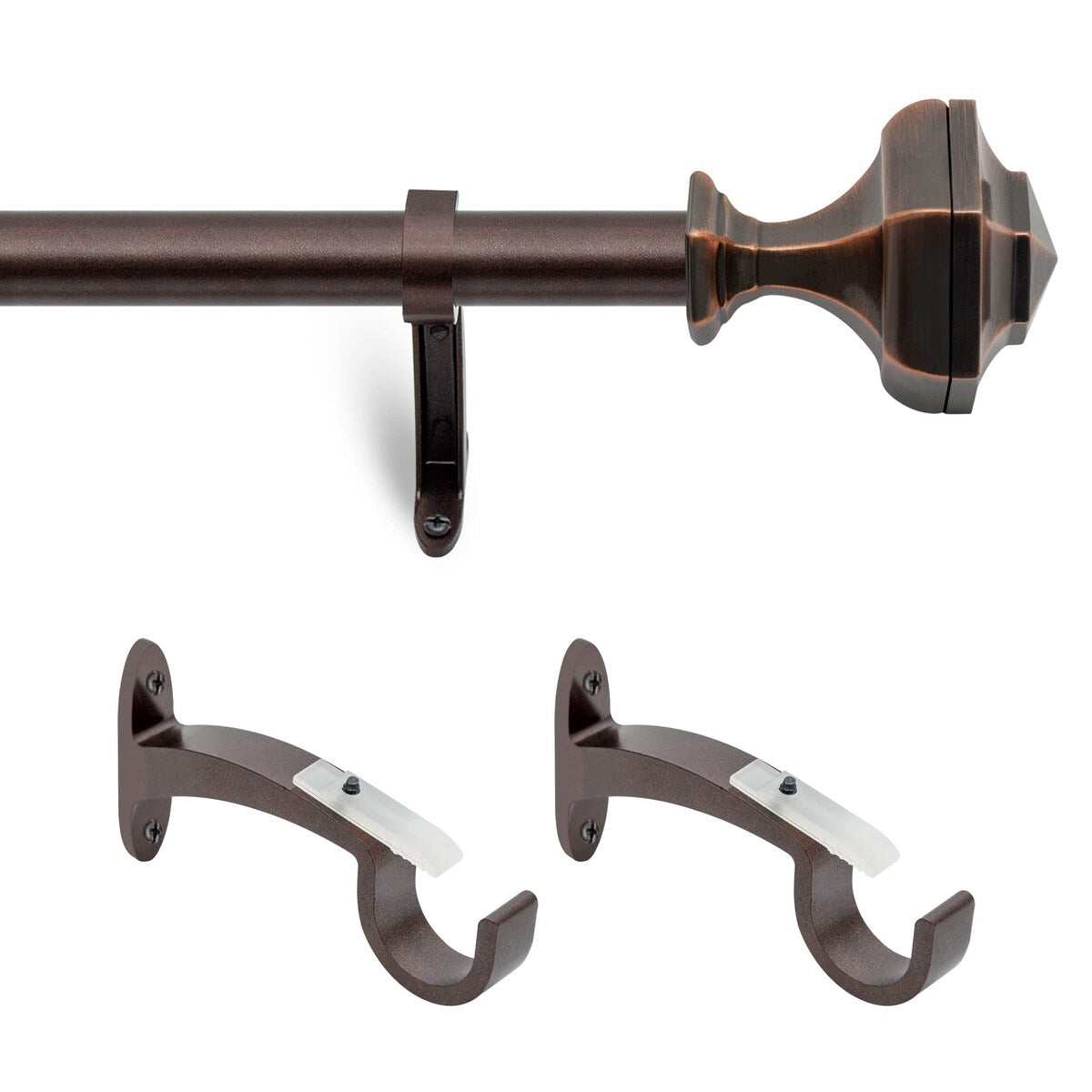 Deco window 3/4 Inch Adjustable Antique Copper Curtain Rod for Windows & Door with Hexagon Finials & Brackets Set