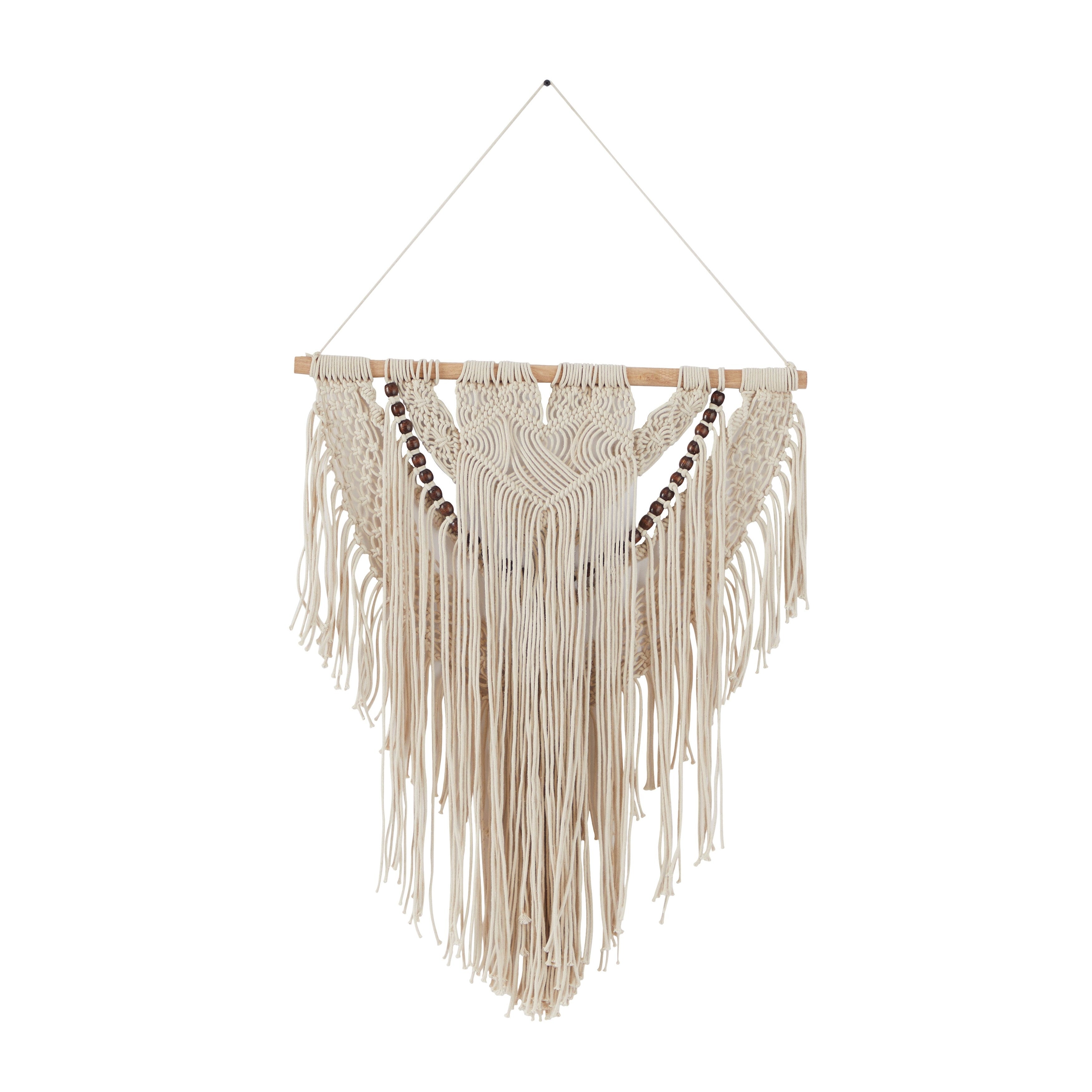 Cotton Handmade Intricately Weaved Macrame Wall Decor with Beaded Fringe Tassels - Gray or Cream