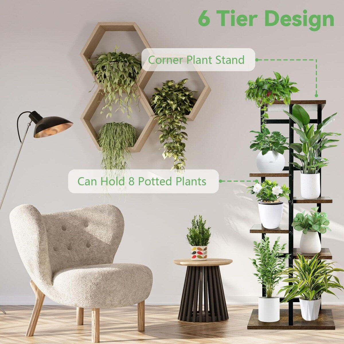 6-Tier Wooden Potted Plant Display Shelves