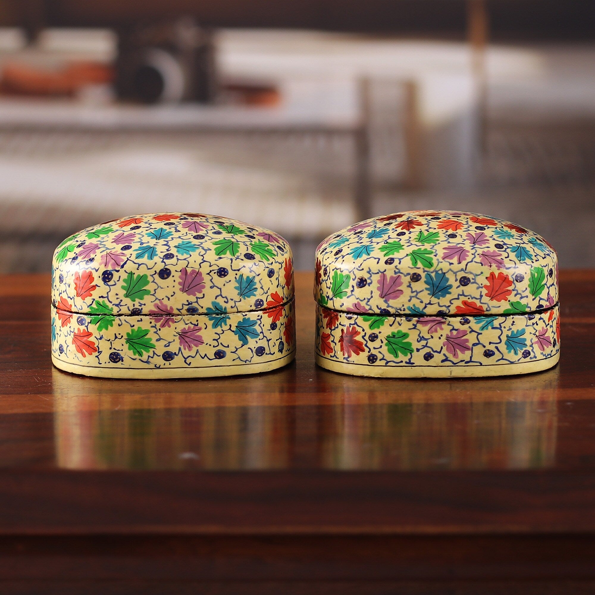 Novica Handmade Chinar Bliss Papier Mache And Wood Decorative Boxes (Pair)