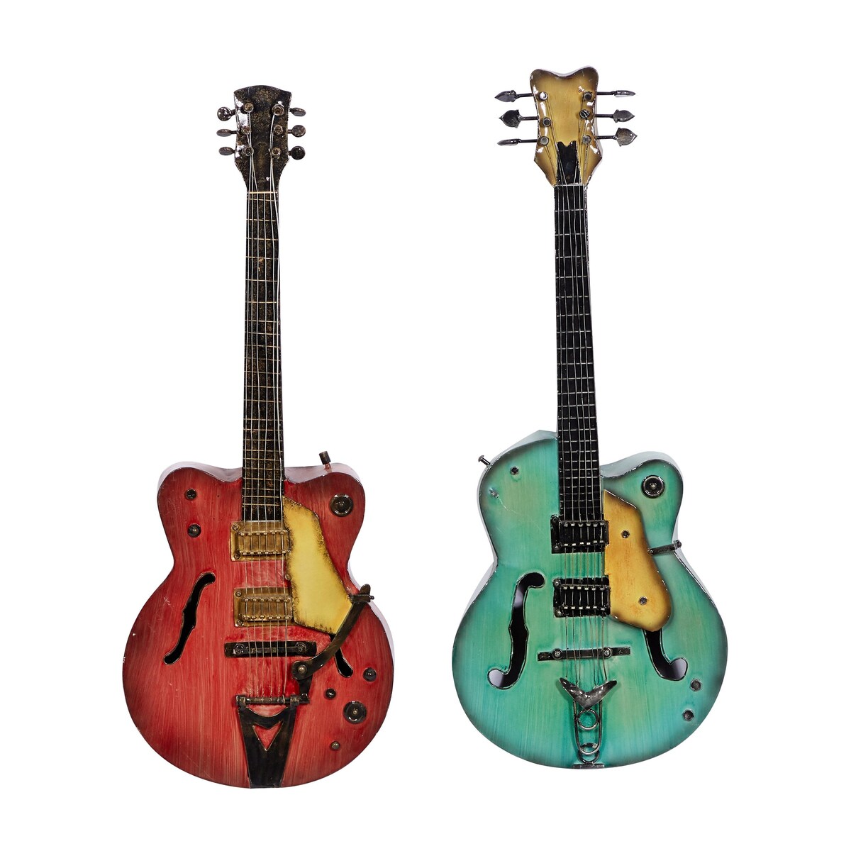 Metal Guitar Home Wall Decor - Set of 2 Multi Colored - Roche River Decor