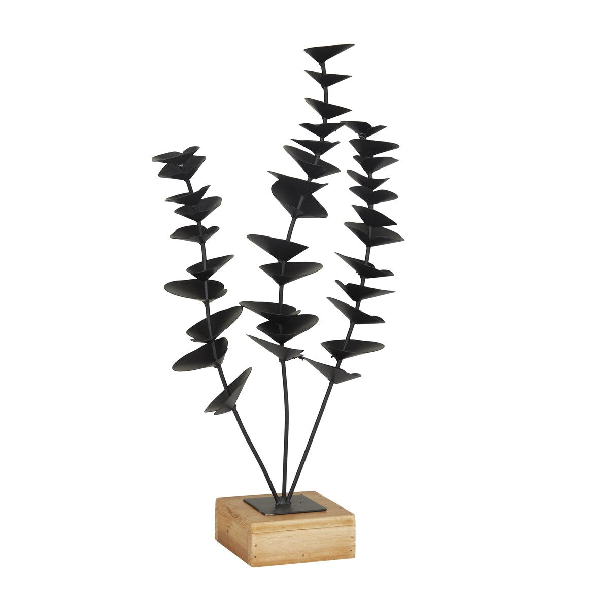 Metal Leaf Decorative Sculpture with Wood Base - Black - Roche River Decor