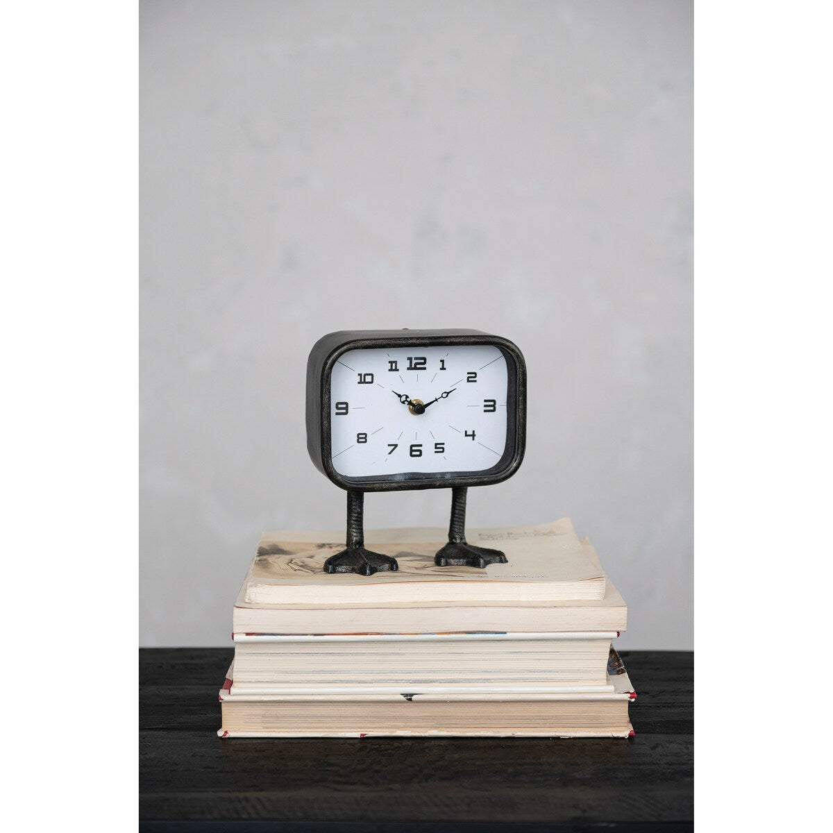 Metal Standing Clock with Duck Feet - 6.9L x 3.8W x 7.6H