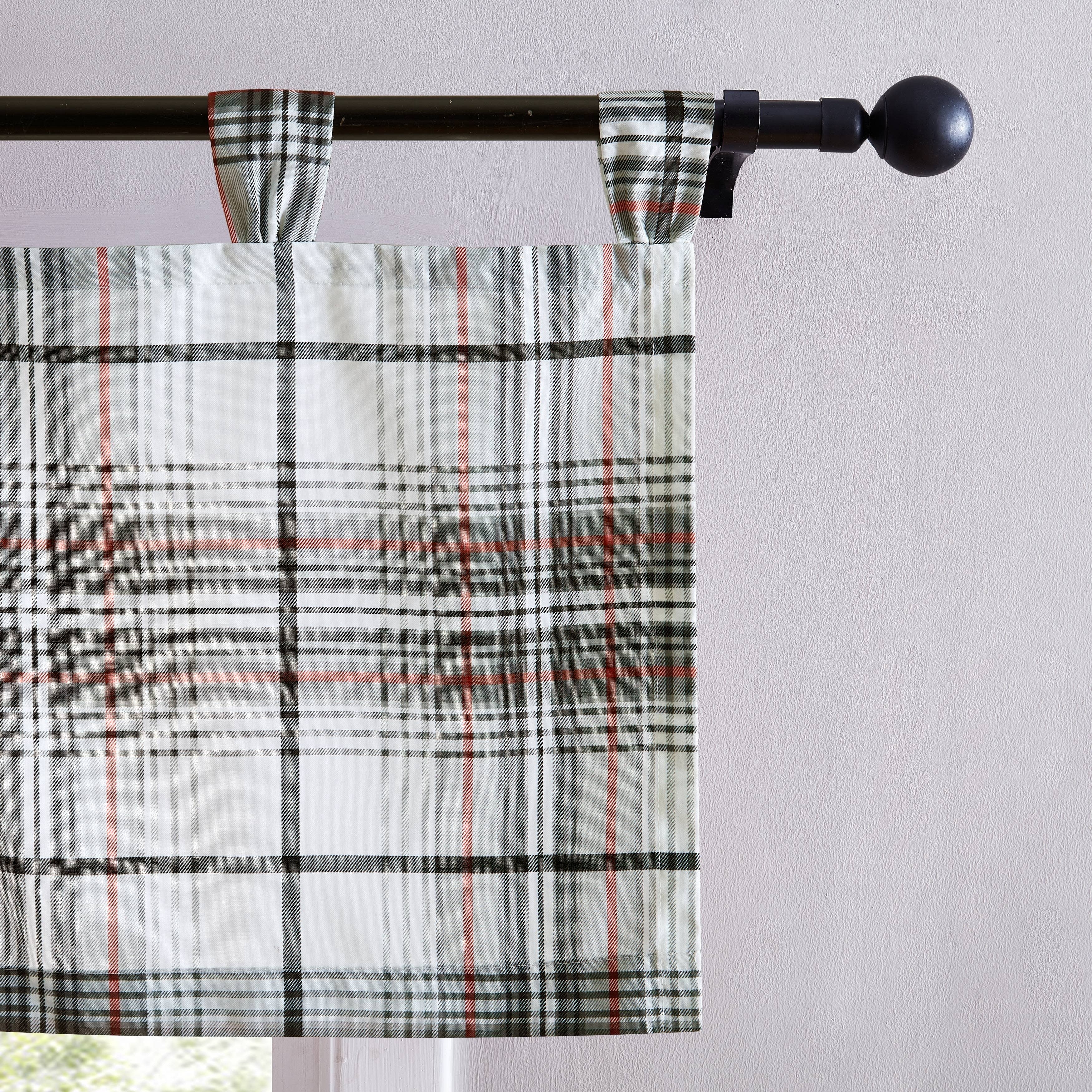 Eddie Bauer Alder Plaid Grey Tab Top Window Valance - 50 x 20