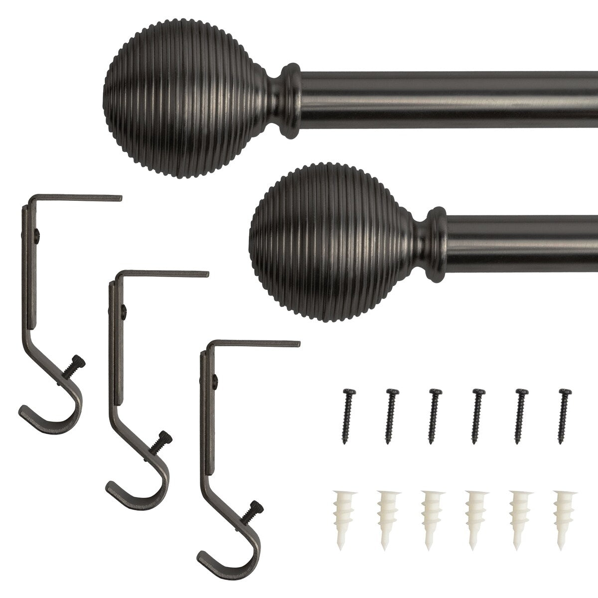 Lumi 3/4 Single Curtain Rod Set Brushed Nickel- Lined Ball finials