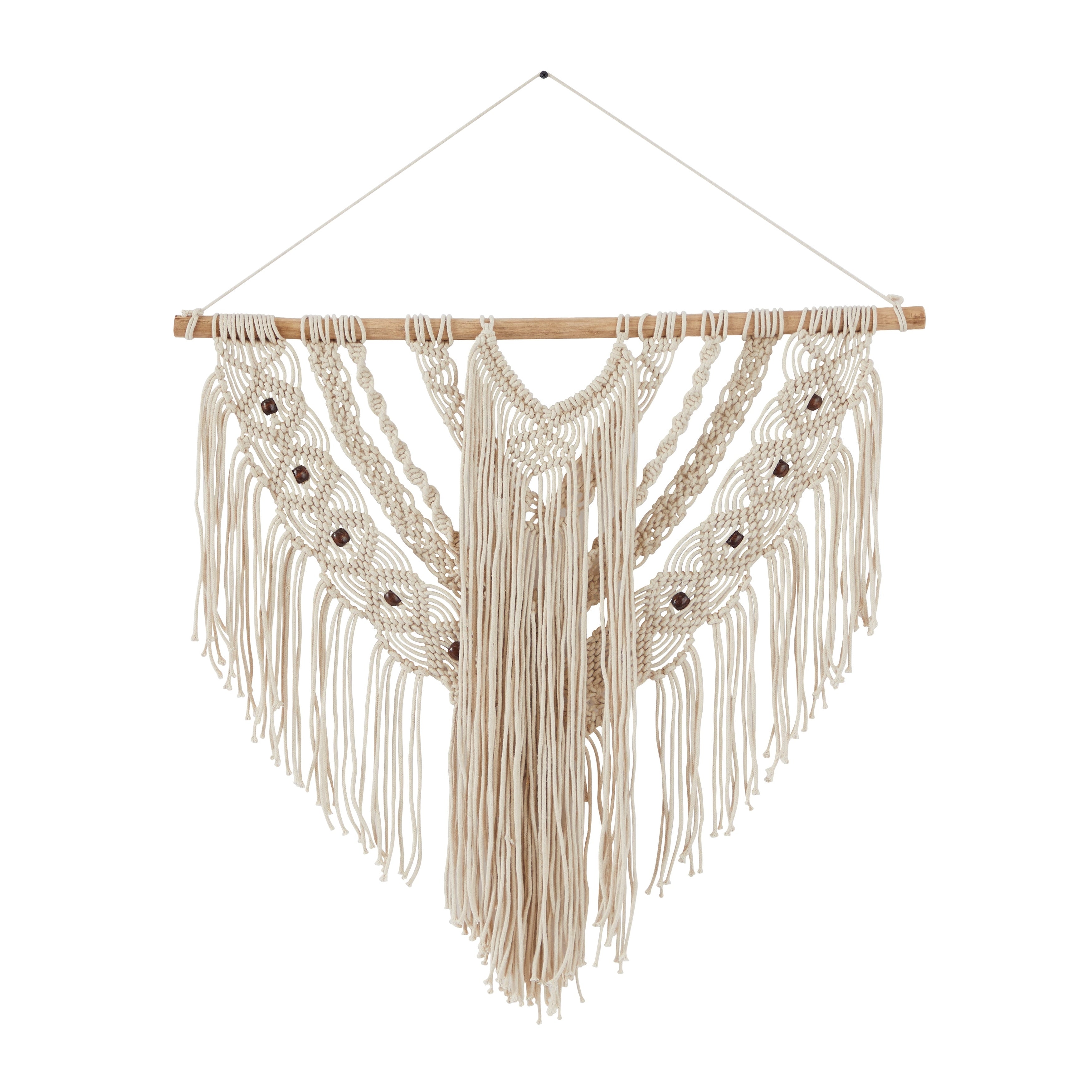 Cotton Handmade Intricately Weaved Macrame Wall Decor with Beaded Fringe Tassels - Gray or Cream