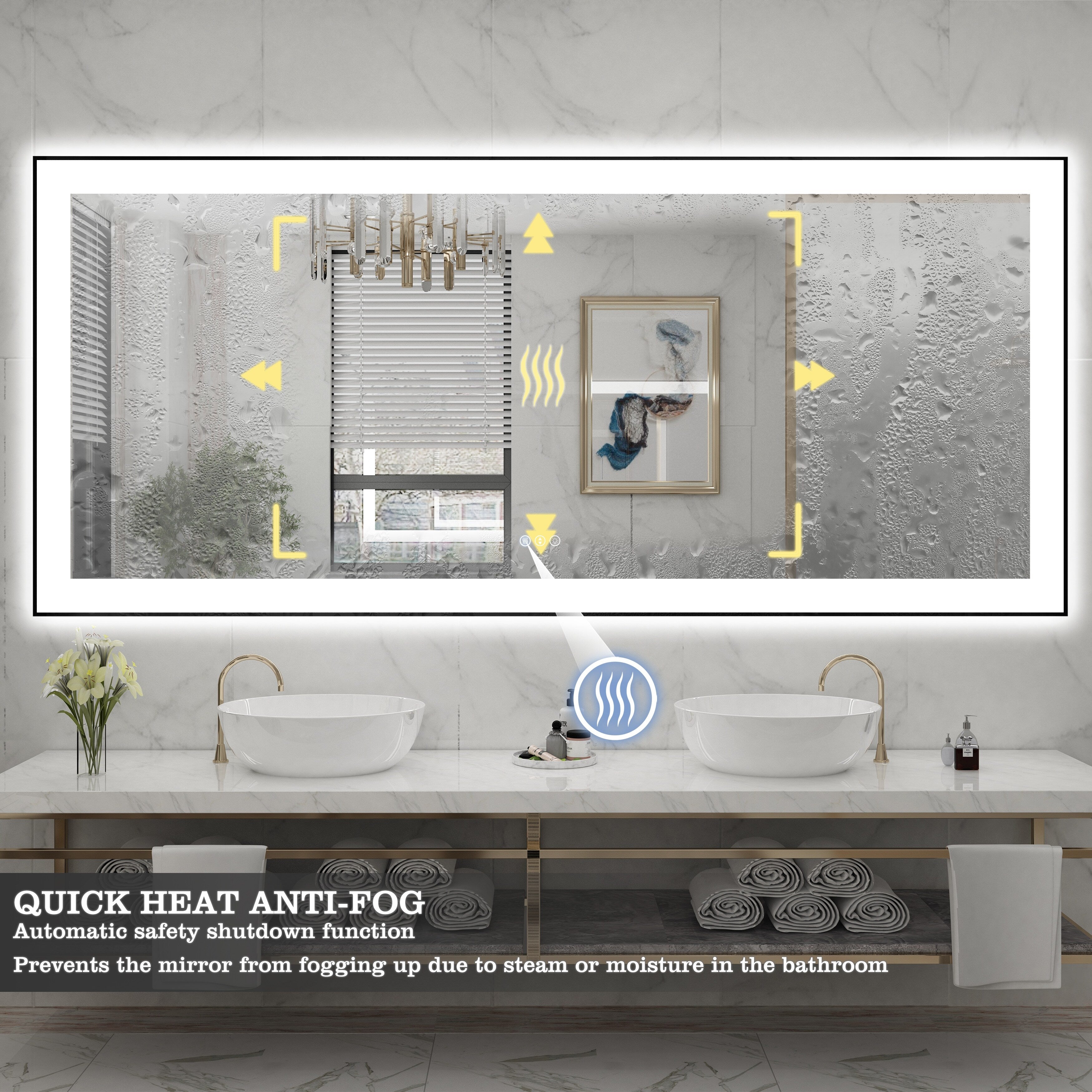 Rectangular Aluminum Framed Backlit and Front Light LED Wall Bathroom Vanity Mirror in Black - N/A