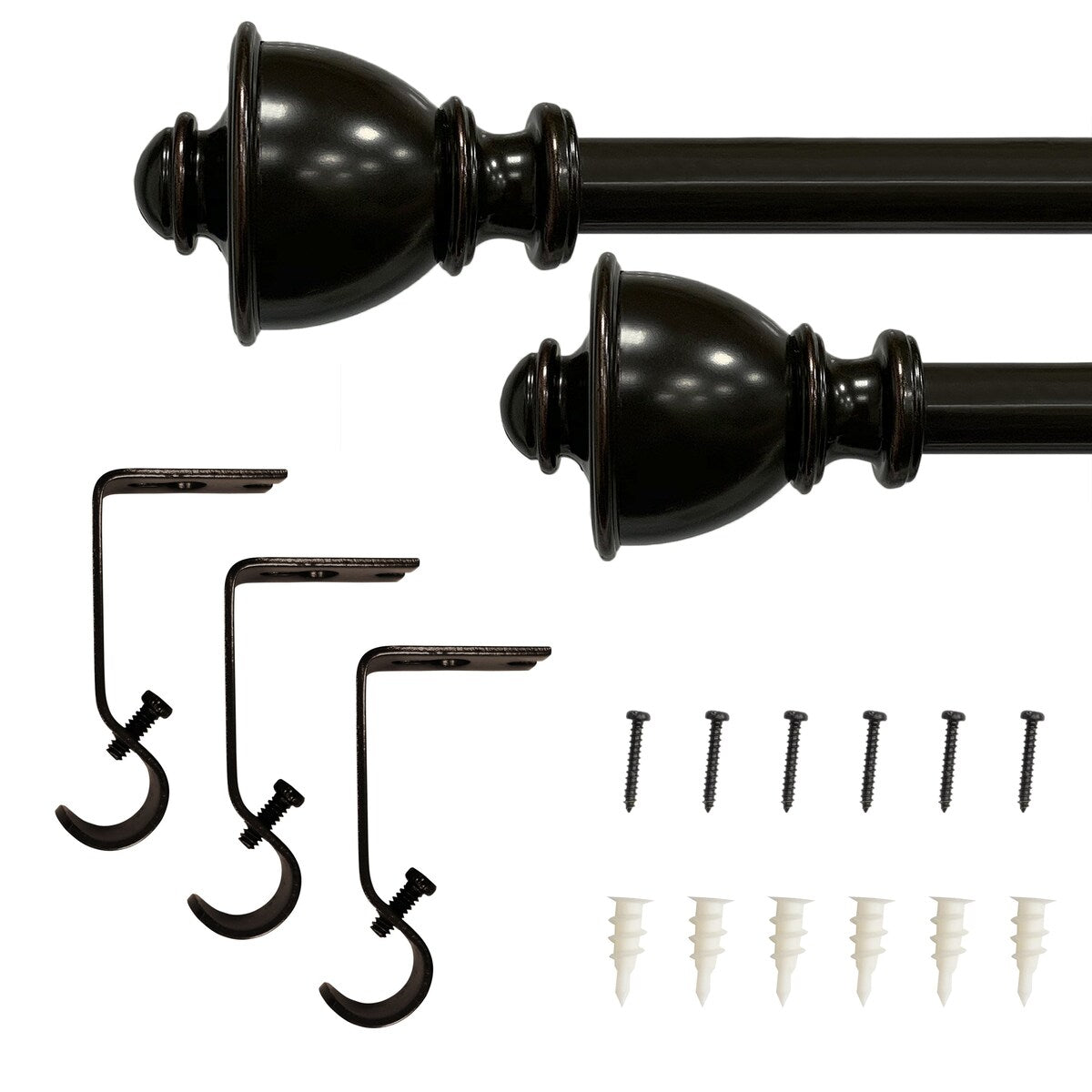 5/8 Drapery Single Curtain Rod Set with Decorative Urn Finials_Oil Rubbed Bronze