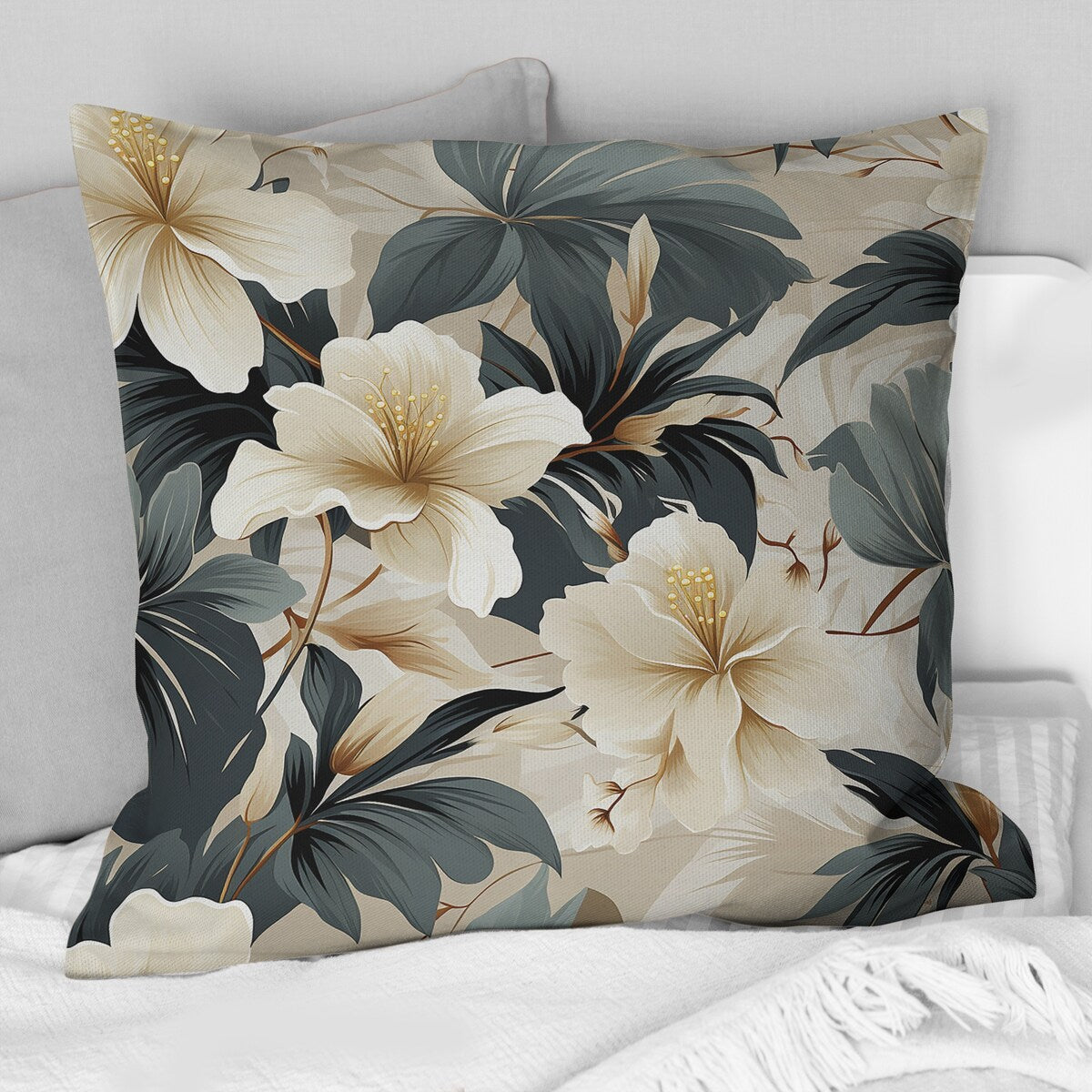 Designart Monochrome Serenity Tropical Pattern II Tropical Printed Throw Pillow