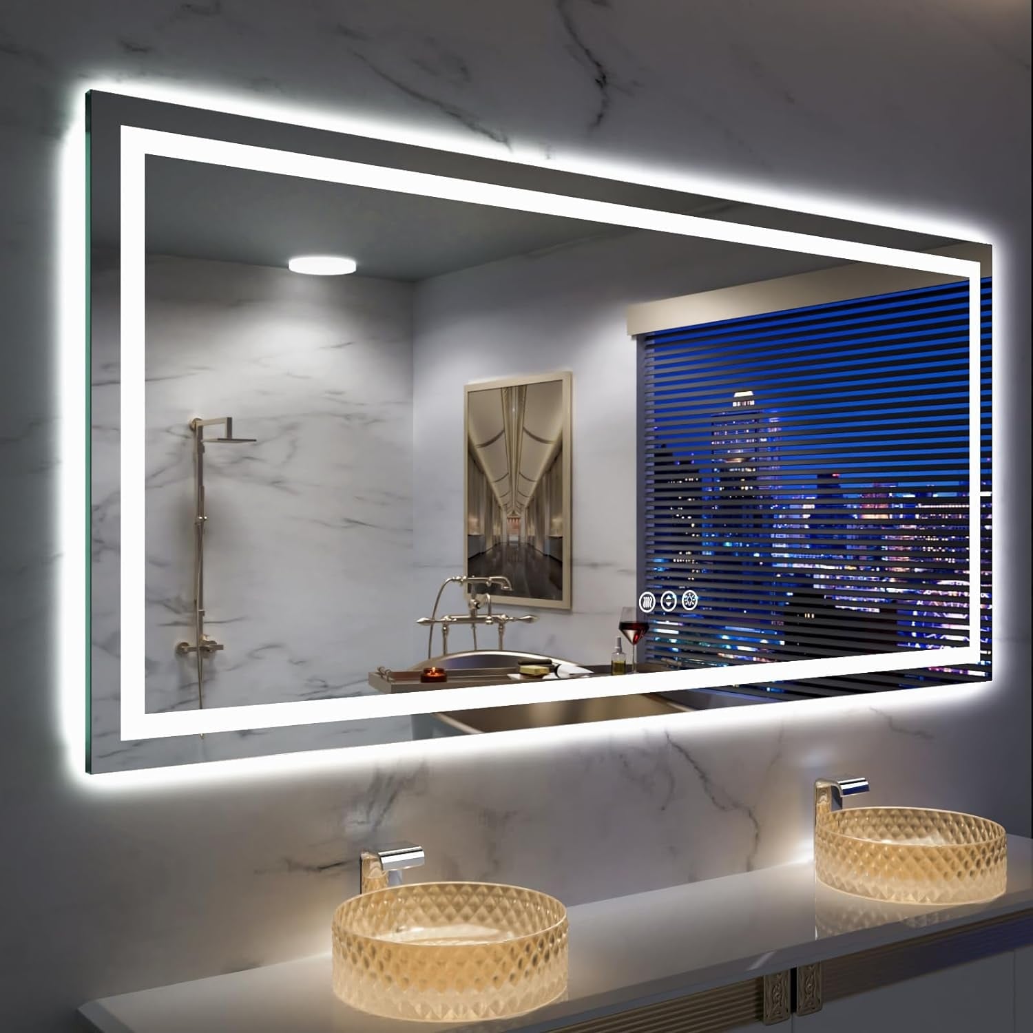 KIOTEE LED Mirror Lights Anti-Fog Frameless Bathroom Vanity Mirror in Tempered Glass