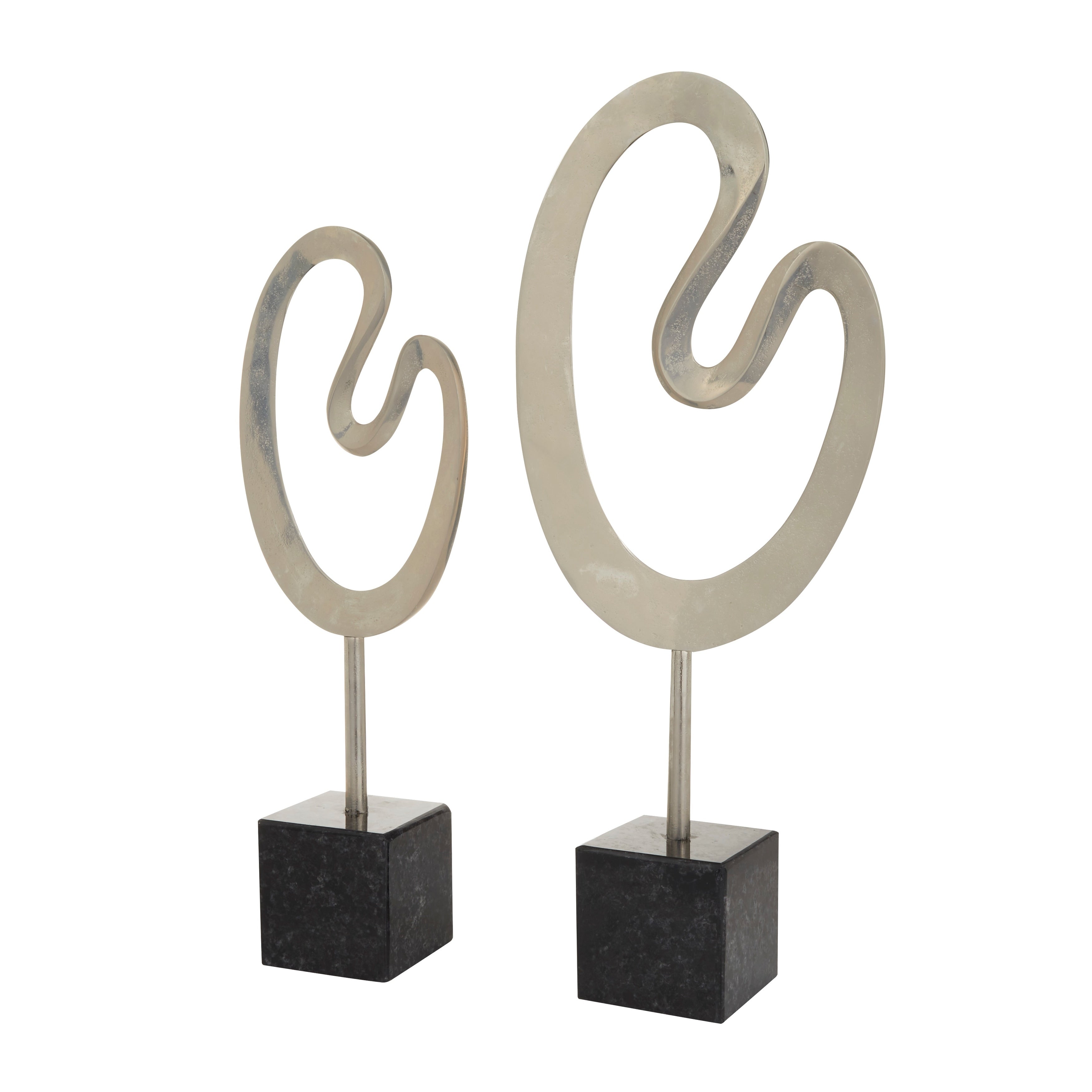 Marble Abstract Sculpture with Black Base (Set of 2) - 24, 21H