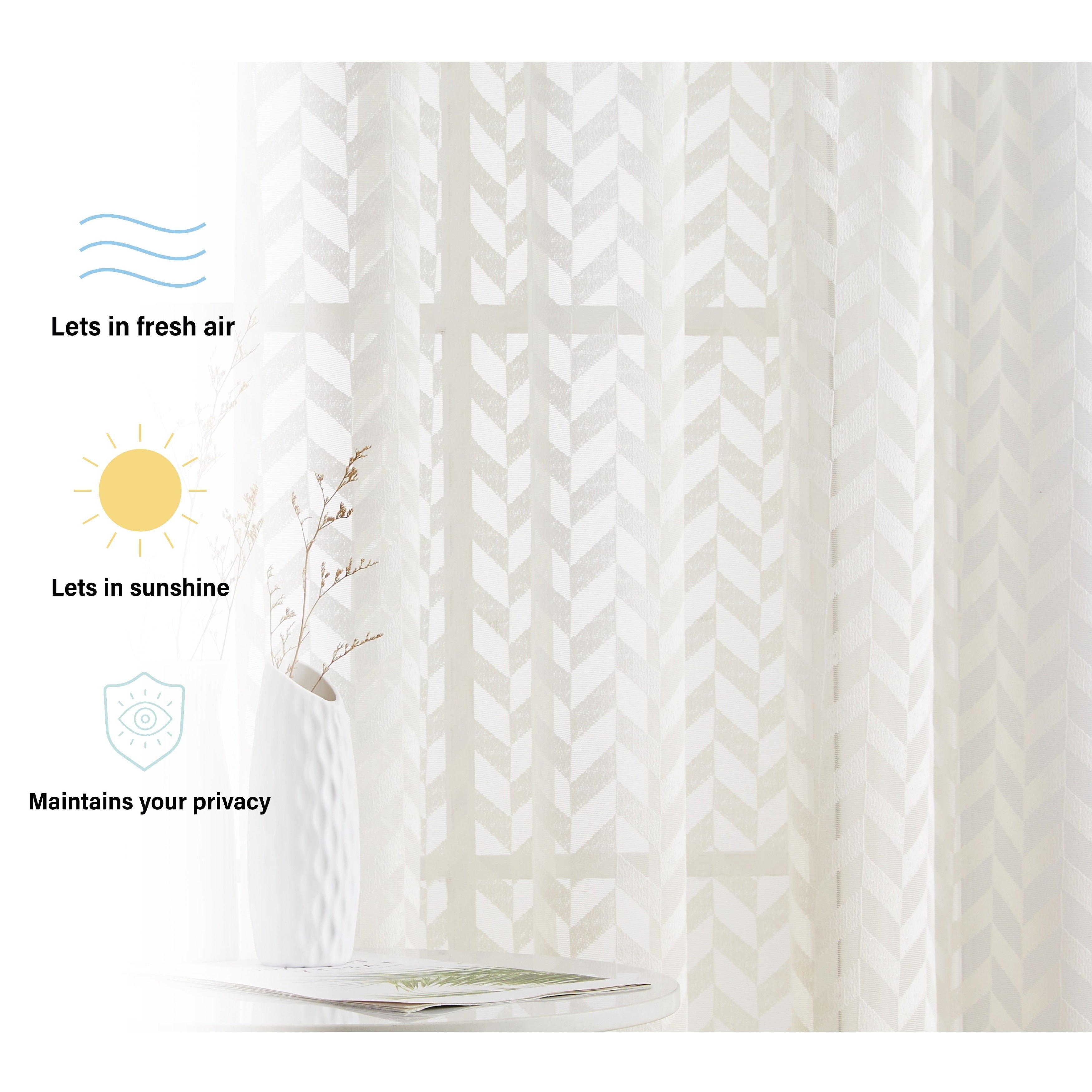 HLC.me Herringbone Lace Thick Semi Sheer Premium Grommet Top Window Curtain Panels Kids Room & Bedroom - Set of 2 Panels