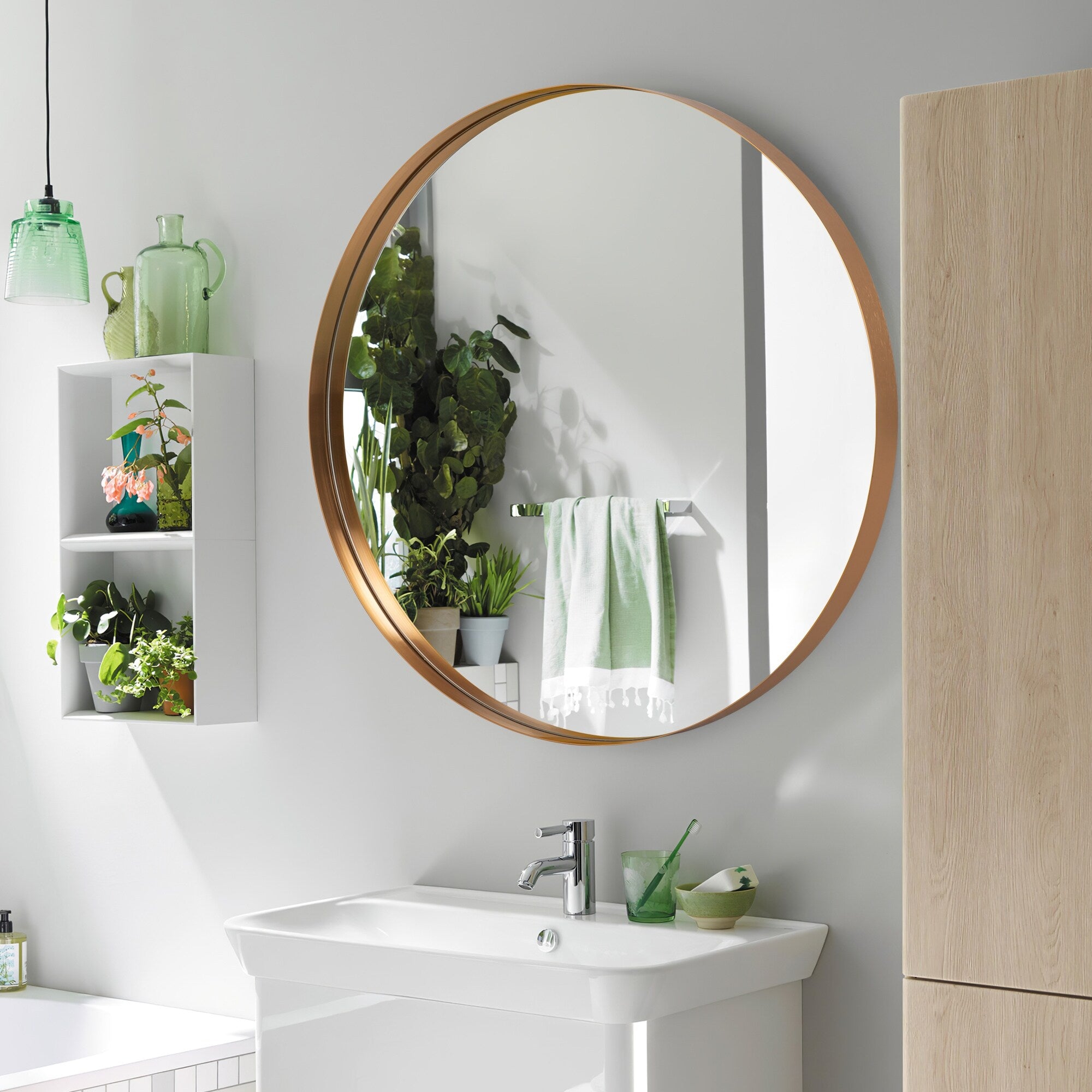 Modern Deep Frame Wall-Mounted Vanity Round Mirror