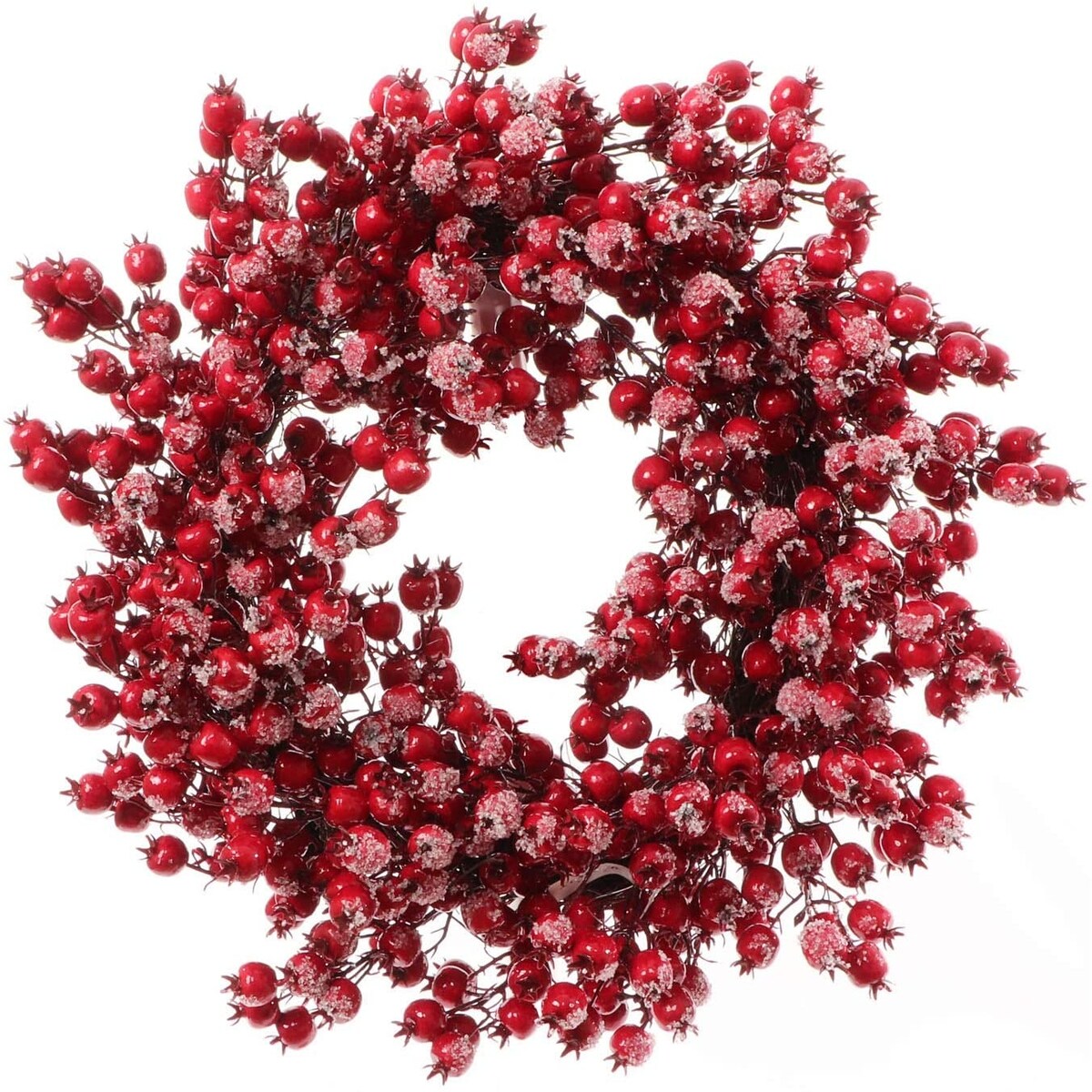 Floral Home 22 Red Frosted Berry Wreath, Iced Hawthorn Twig Berries