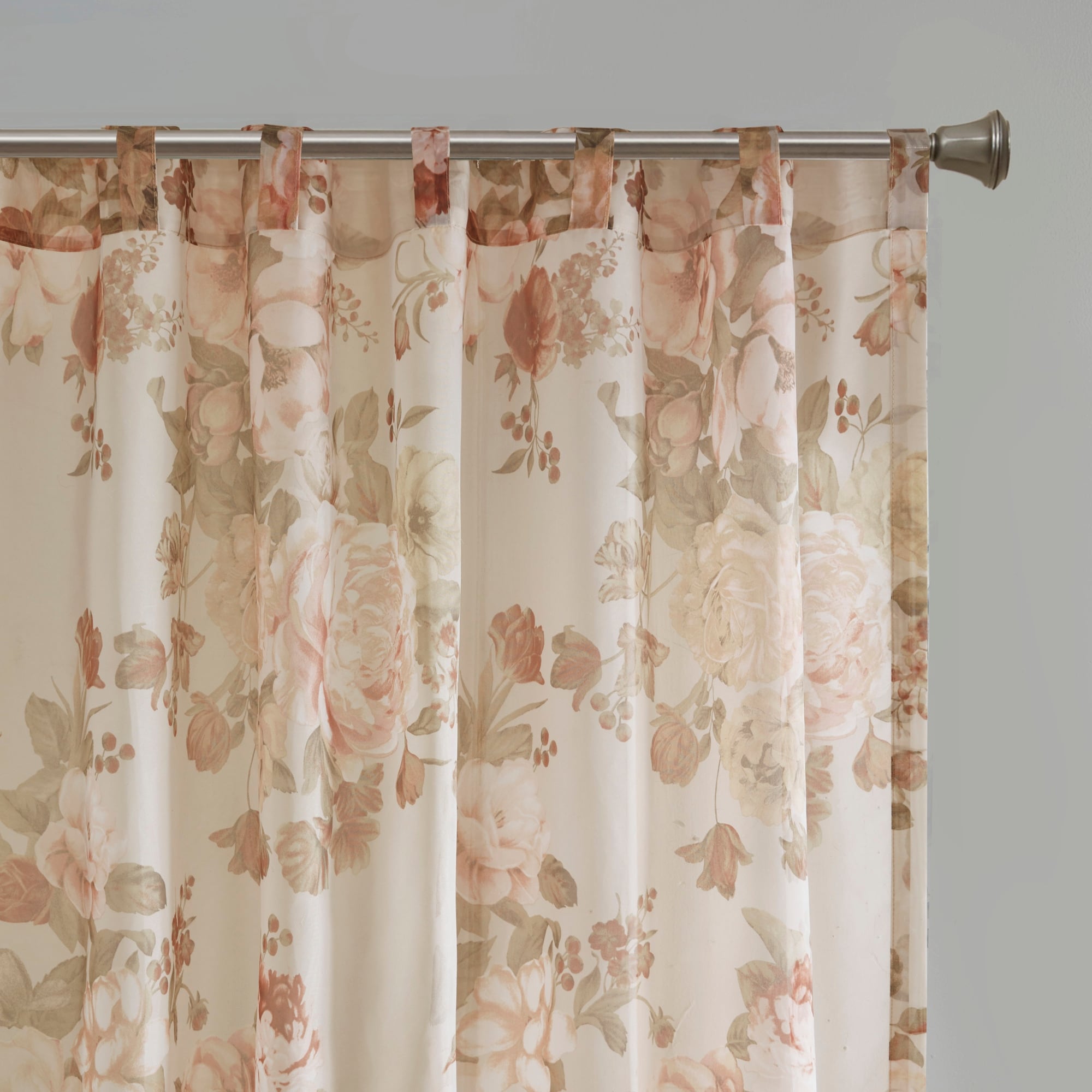 Madison Park Abelia Printed Floral Rod Pocket and Back Tab Voile Sheer Curtain