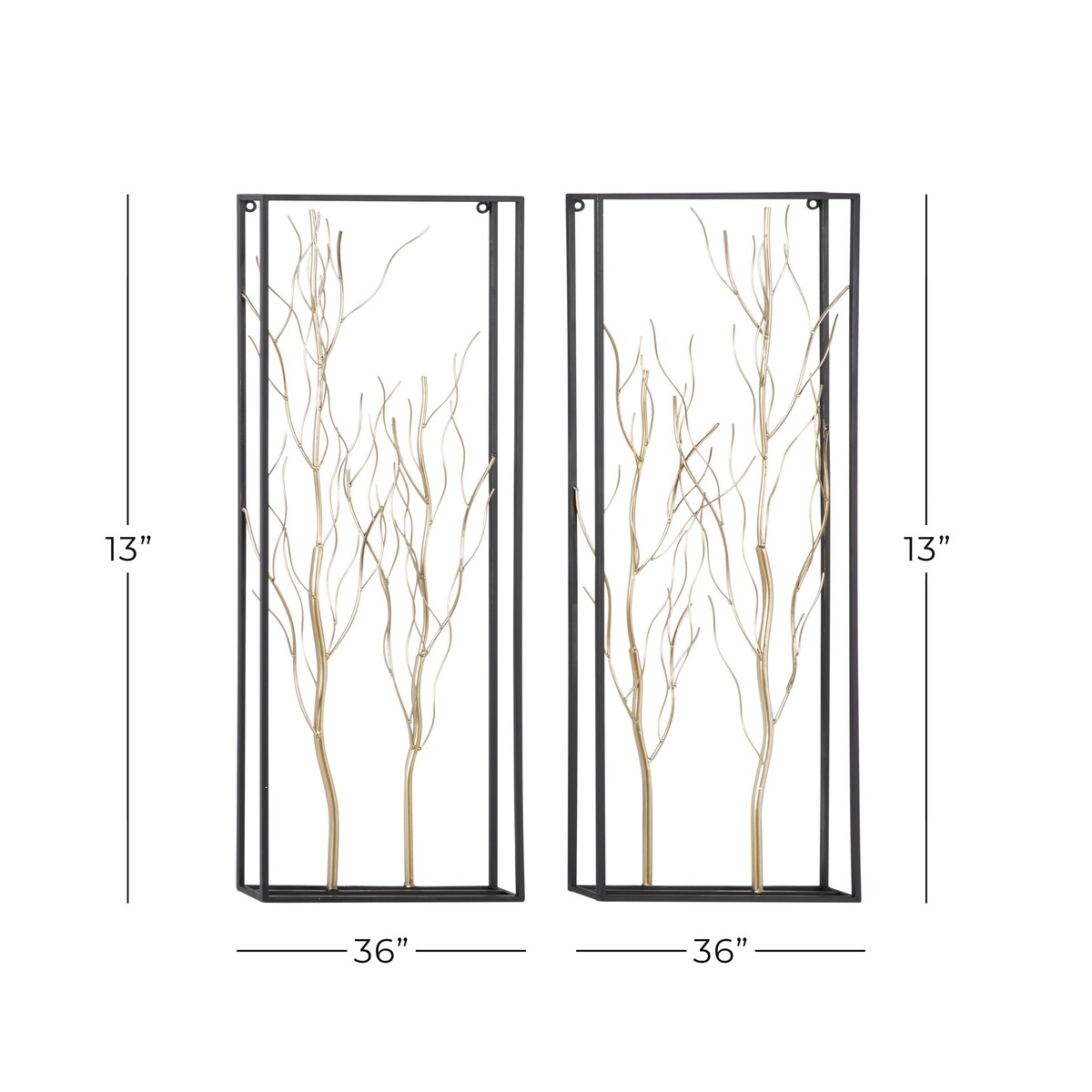 Metal Tree Branch Home Wall Decor with Black Frame - Set of 2 Gold - Roche River Decor