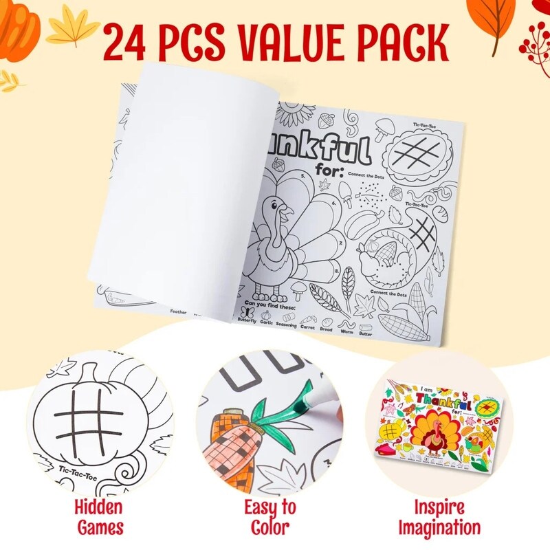 Thanksgiving Coloring Placemats: 24-Piece Set