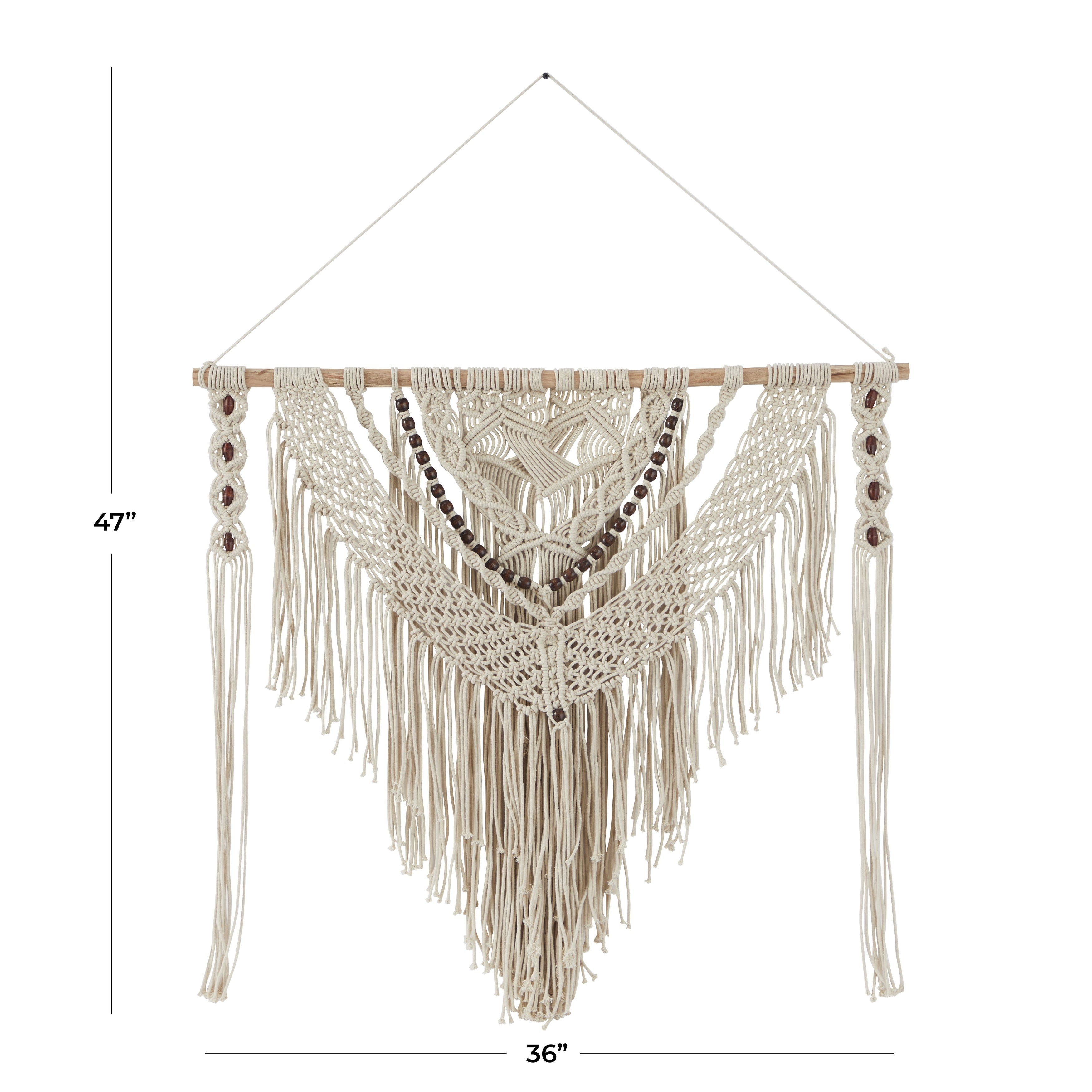 Cotton Handmade Intricately Weaved Macrame Wall Decor with Beaded Fringe Tassels - Gray or Cream