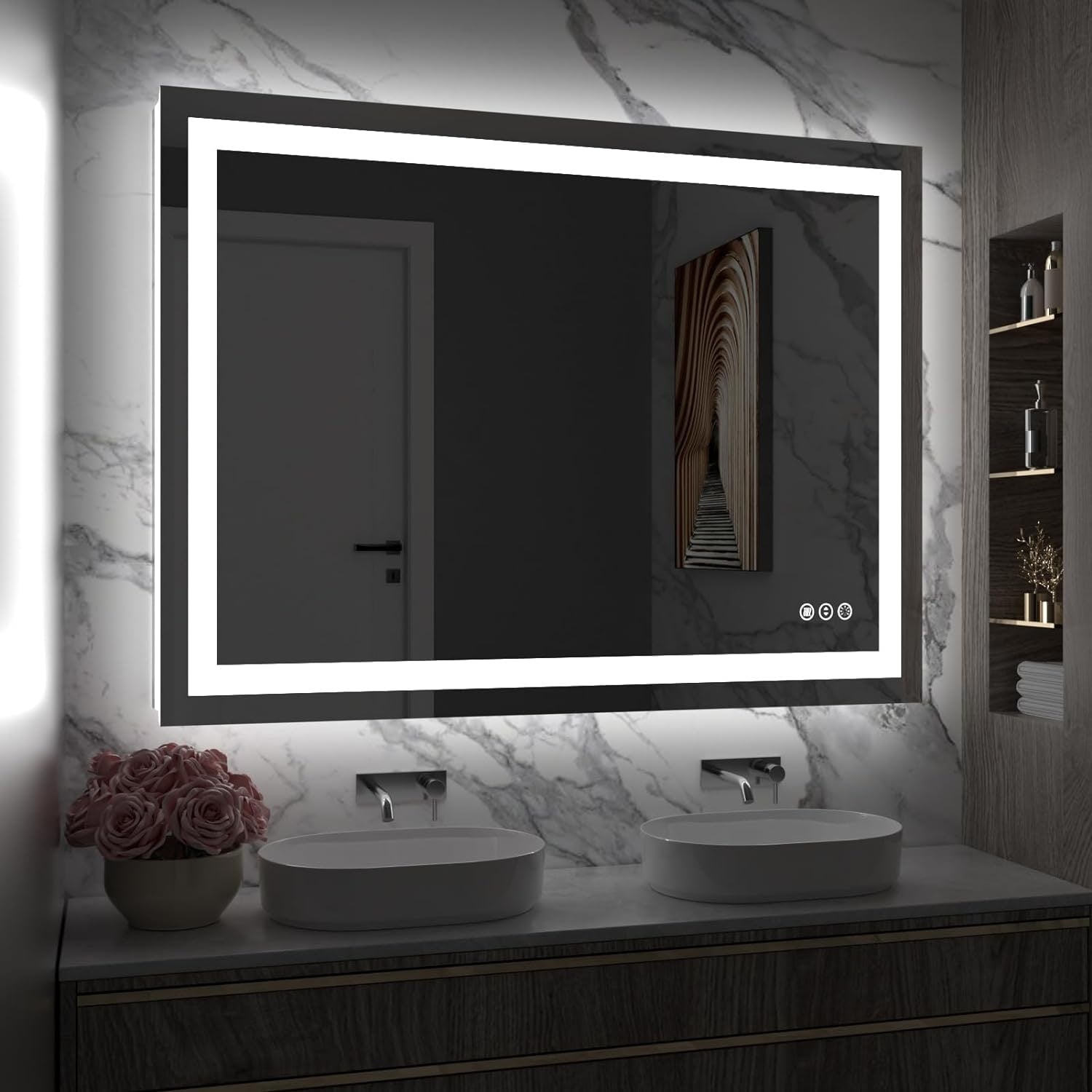 KIOTEE LED Mirror Lights Anti-Fog Frameless Bathroom Vanity Mirror in Tempered Glass