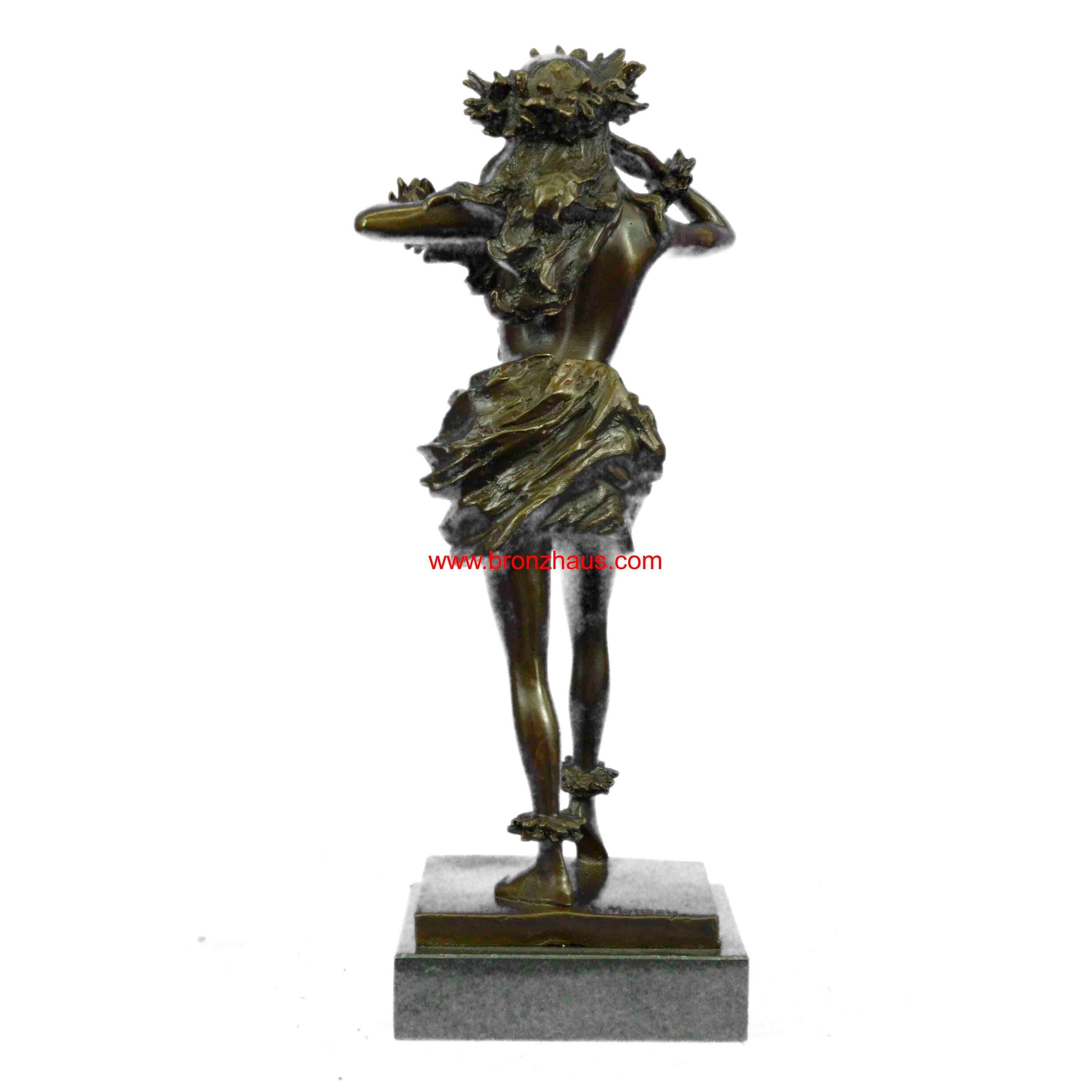 Gilt Hawaiian Girl W/Lei Flower Bronze Sculpture Hot Cast Marble Base Figurine