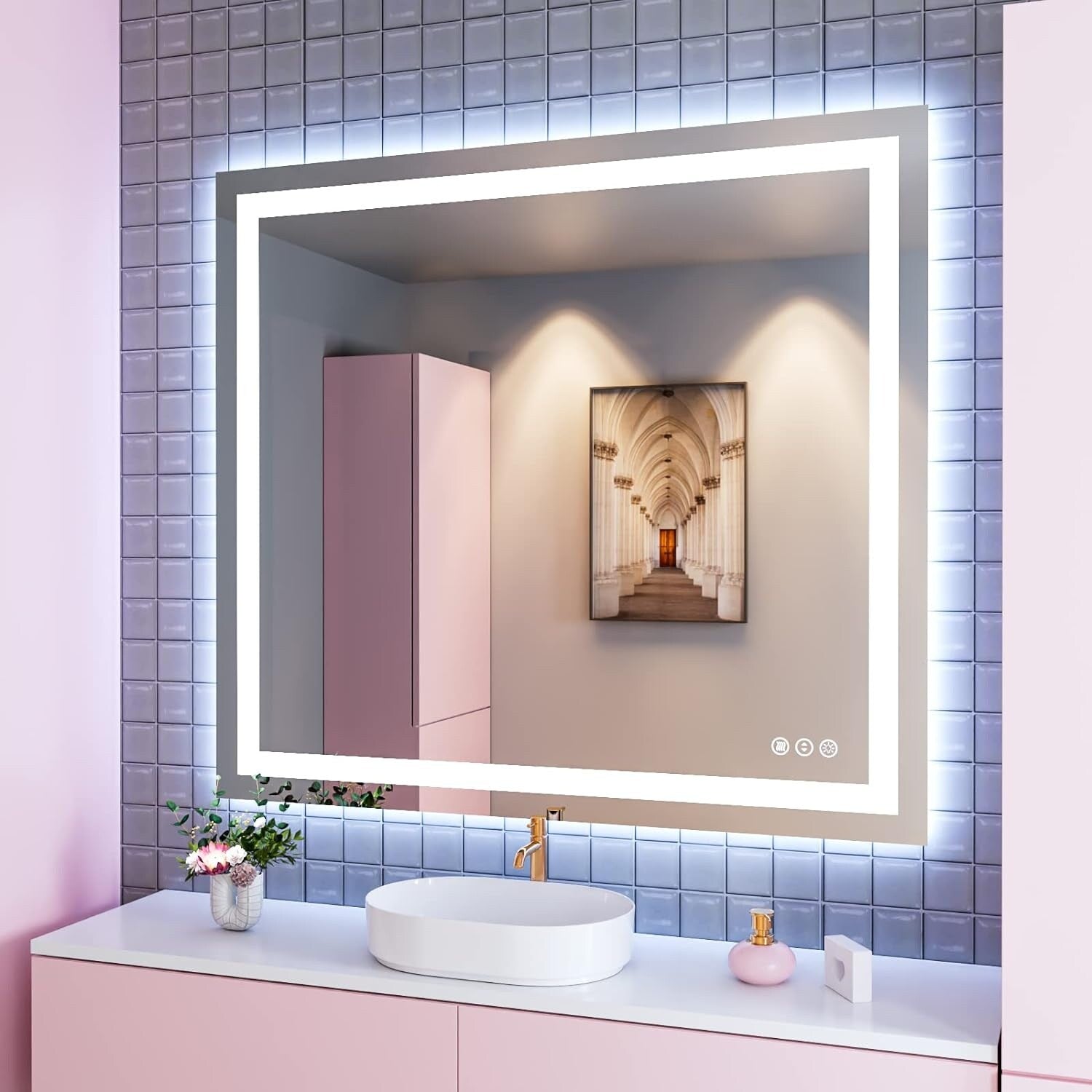 KIOTEE LED Mirror Lights Anti-Fog Frameless Bathroom Vanity Mirror in Tempered Glass