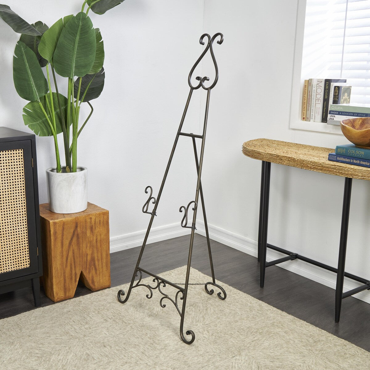 Metal Scroll Adjustable 2 Tier Display Easel with Chain Support - Bronze - Roche River Decor