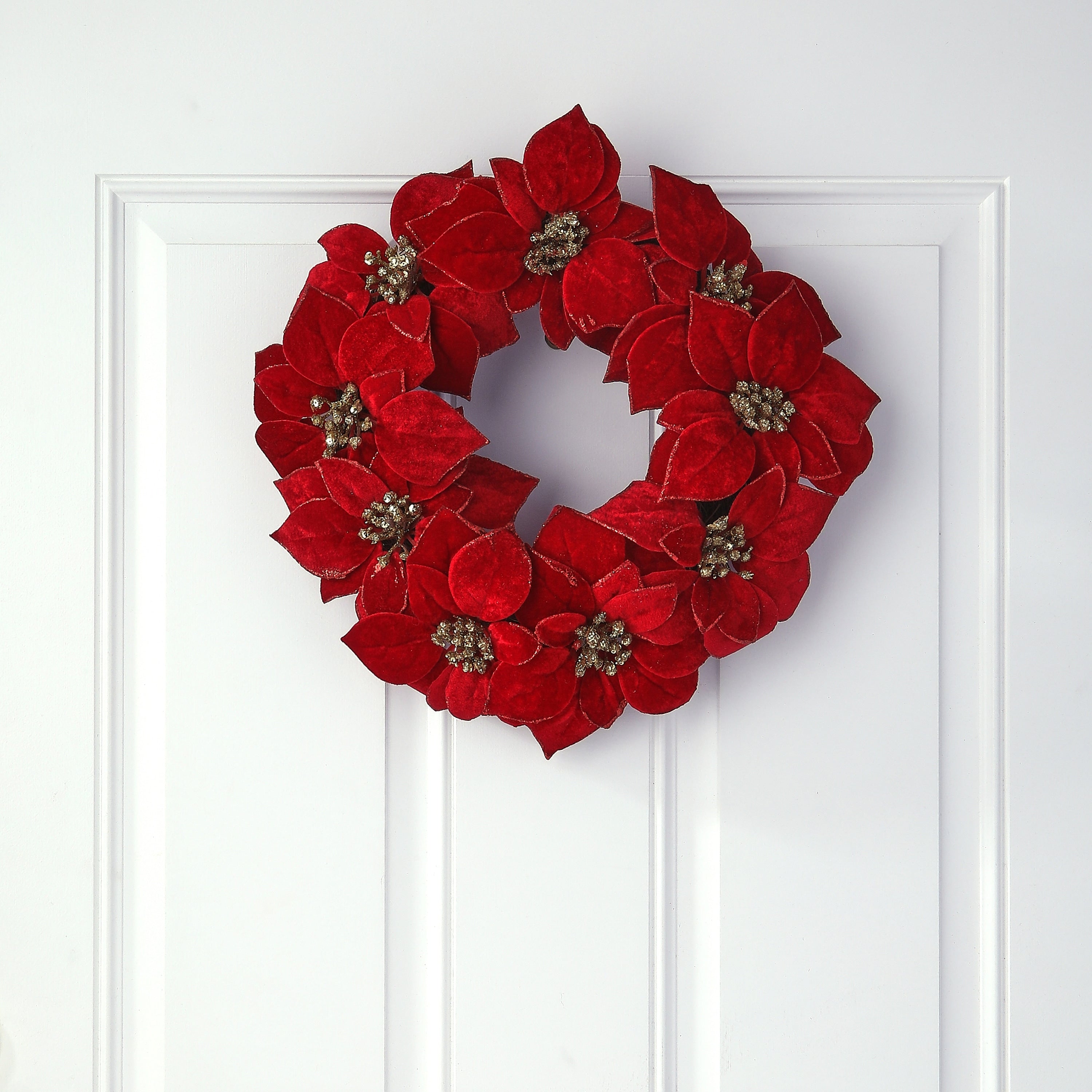 16 Glitter Poinsettia Wreath - 16