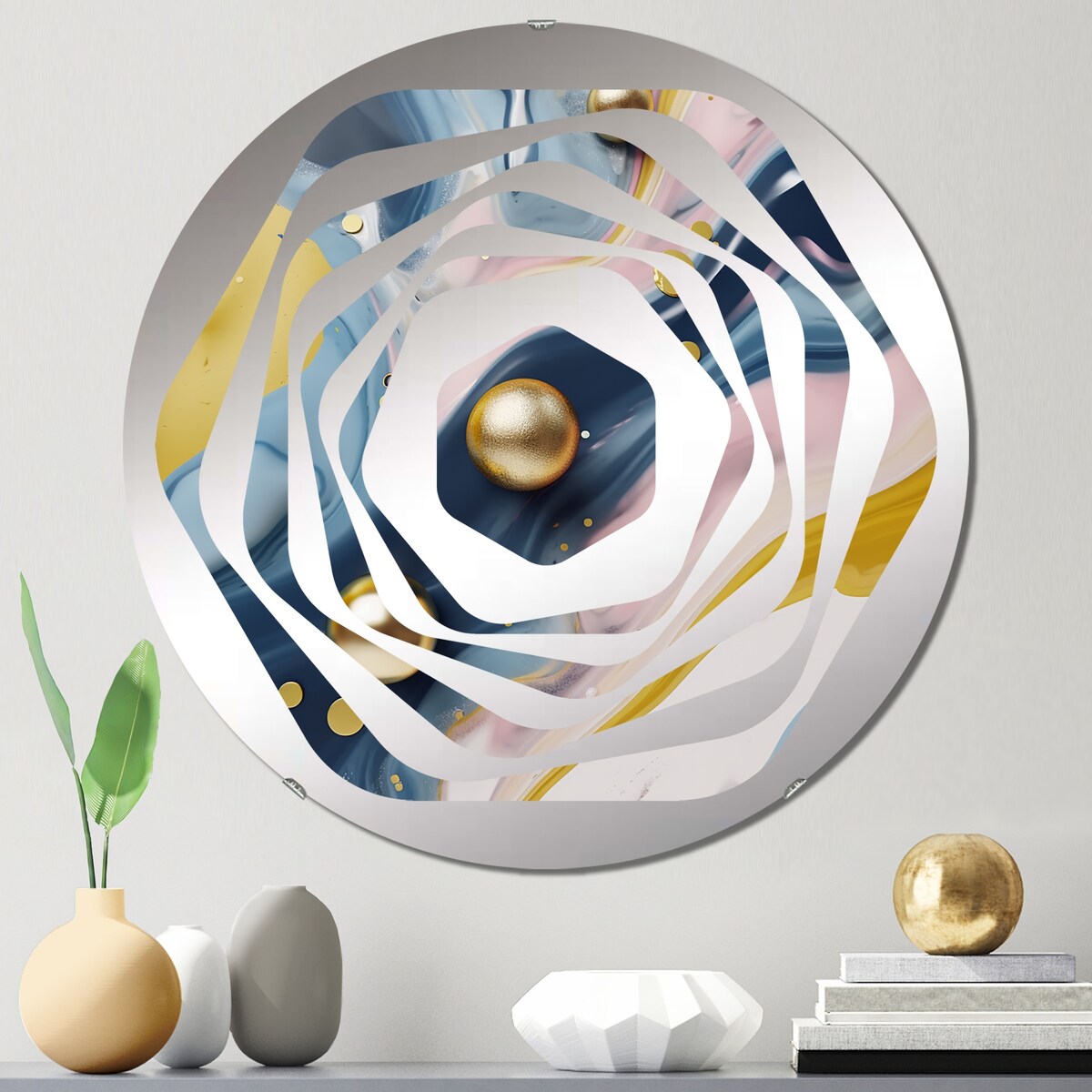 Designart Yellow And Blue Fluid Stone IV - Modern Abstract Marble Amorphe Decorative Mirror