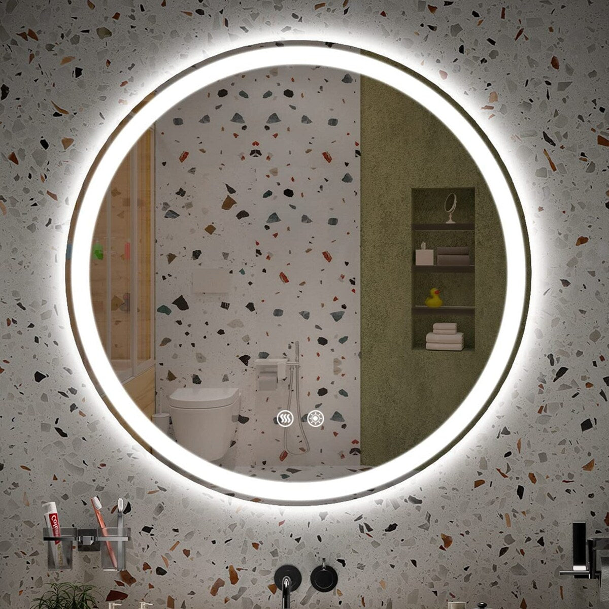 LED Lighted Dimmable Anti Fog Frameless Rounded Vanity Mirror