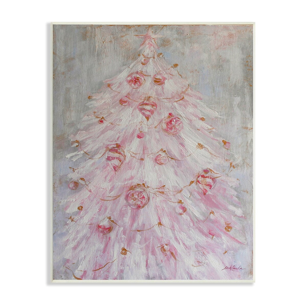 Stupell Vintage Pink Holiday Tree Charming Abstract Christmas Ornaments Wood Wall Art - Grey