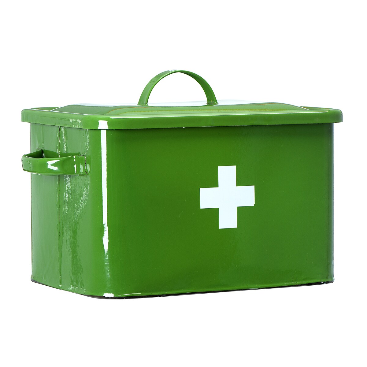 Enameled Metal First Aid Box with Lid and Swiss Cross