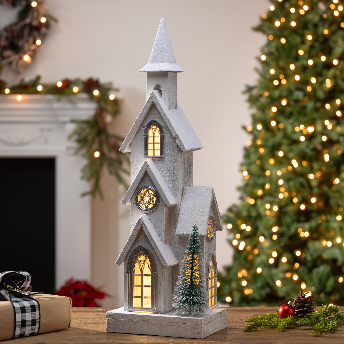 Charming 23.75 Inch Battery Operated Lighted Wood Holiday House