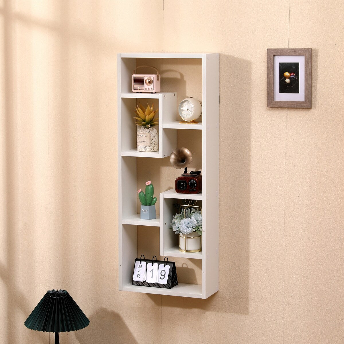 Freestanding Wood Open Bookcase with 5 Cubes