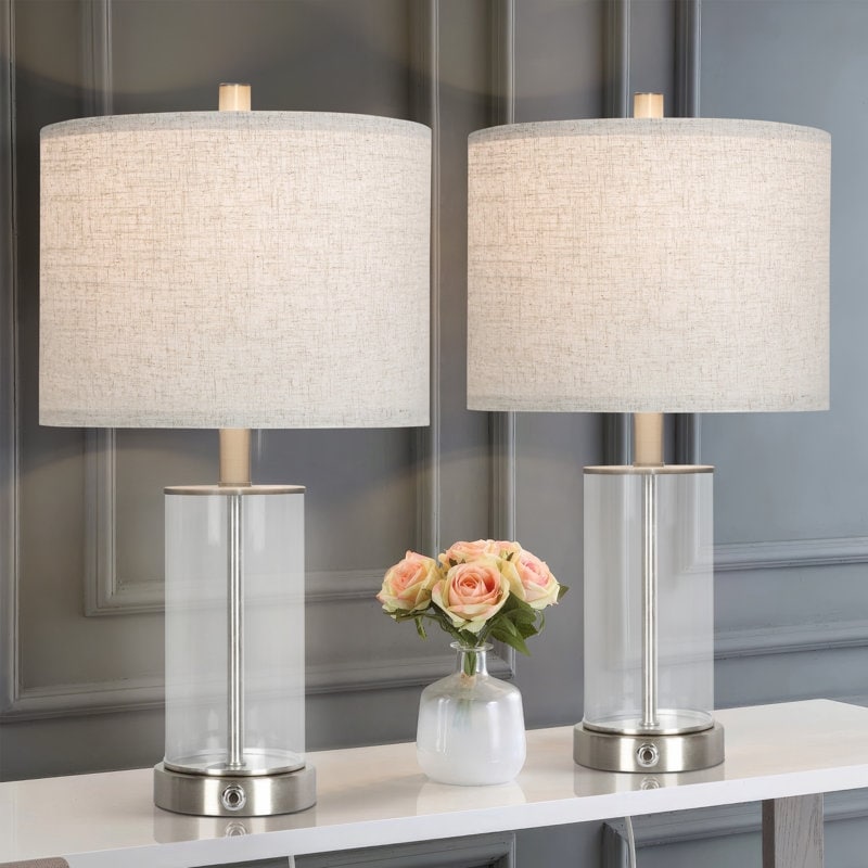 21.5 inch Table Lamp with Glass Lamp Body and Linen Lampshade