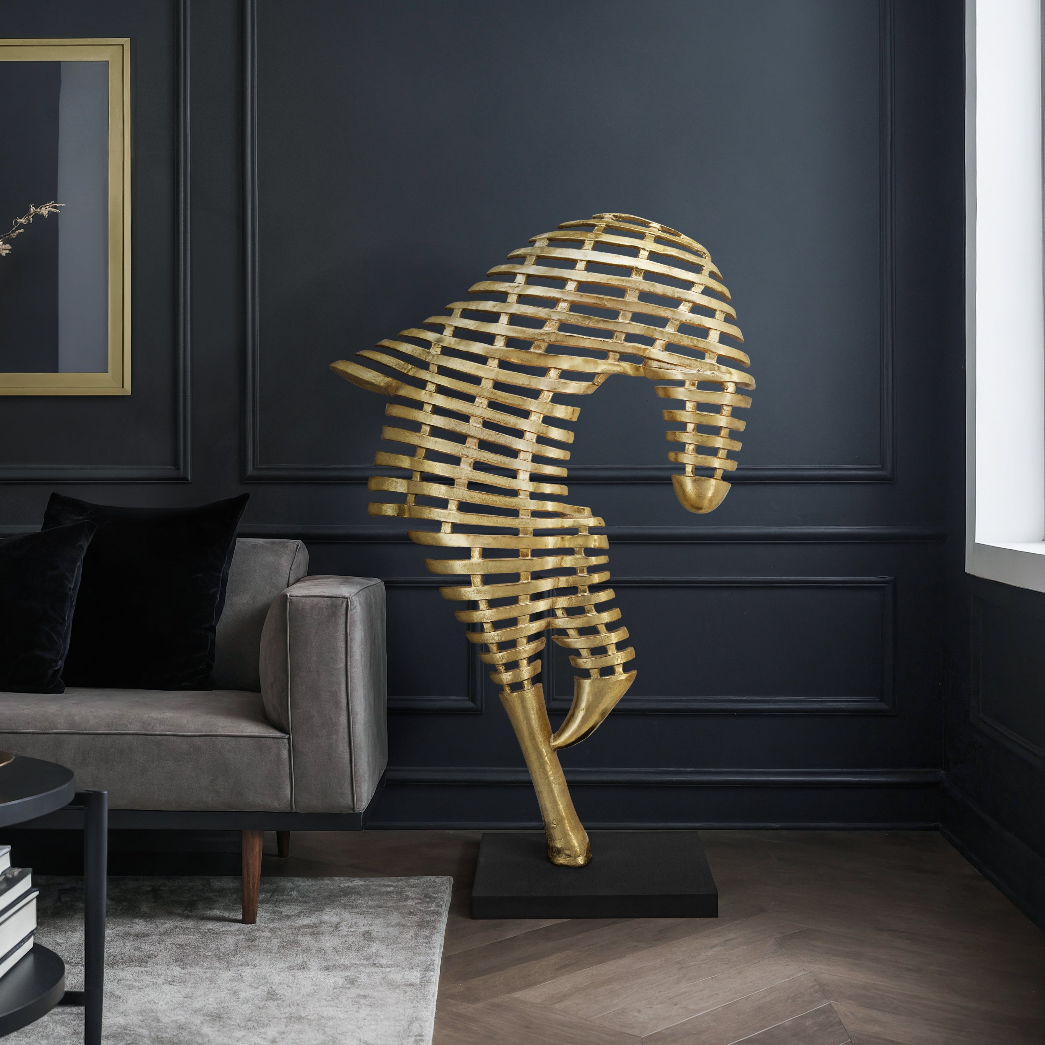 Sagebrook Home 64 Metal Horse Sculpture Large Contemporary Abstract Gold Aluminum Horse Statue - 39 x 14 x 64