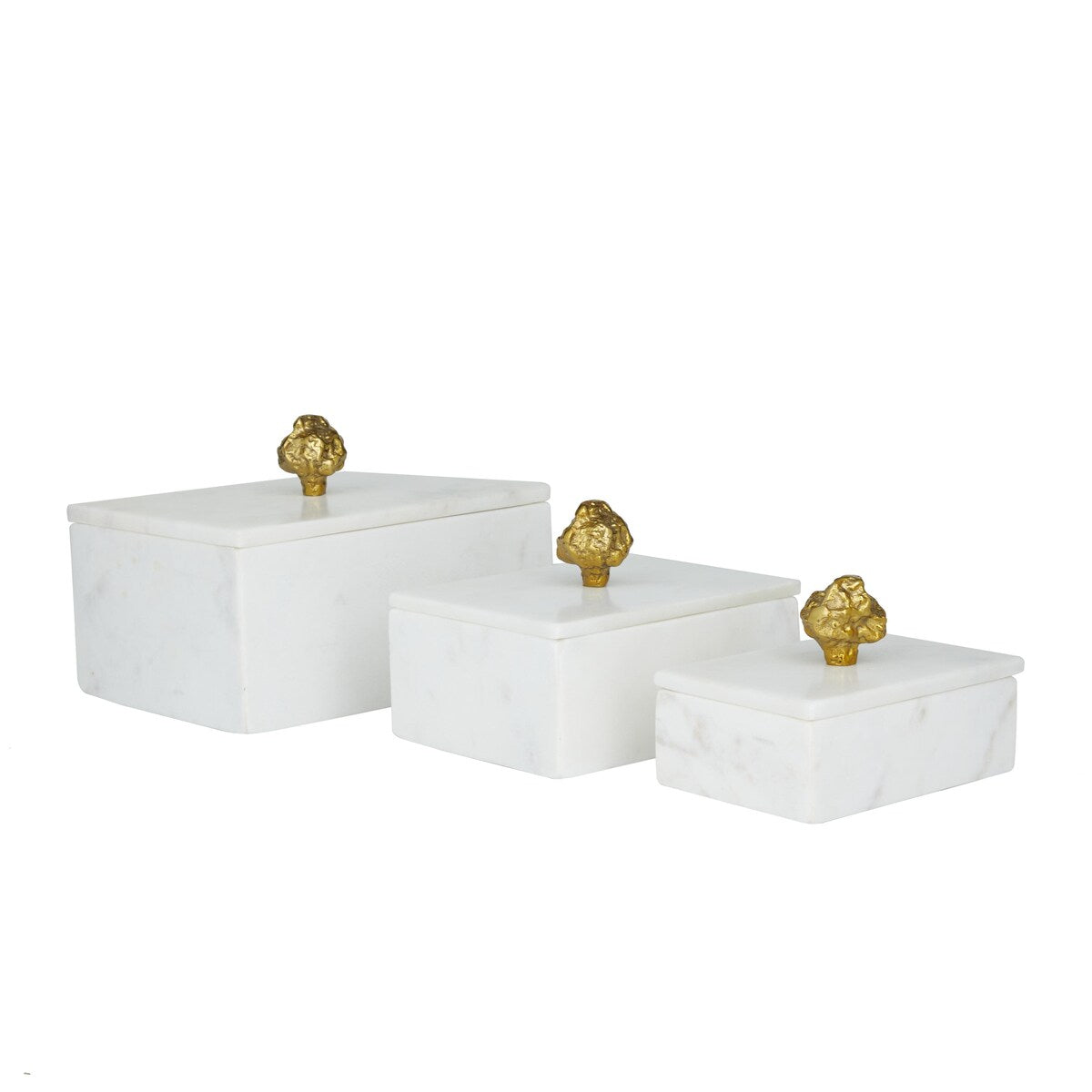 Marble Decorative Box with Gold Final or Textured Aluminum Knobs Set of 3 Green - Roche River Décor