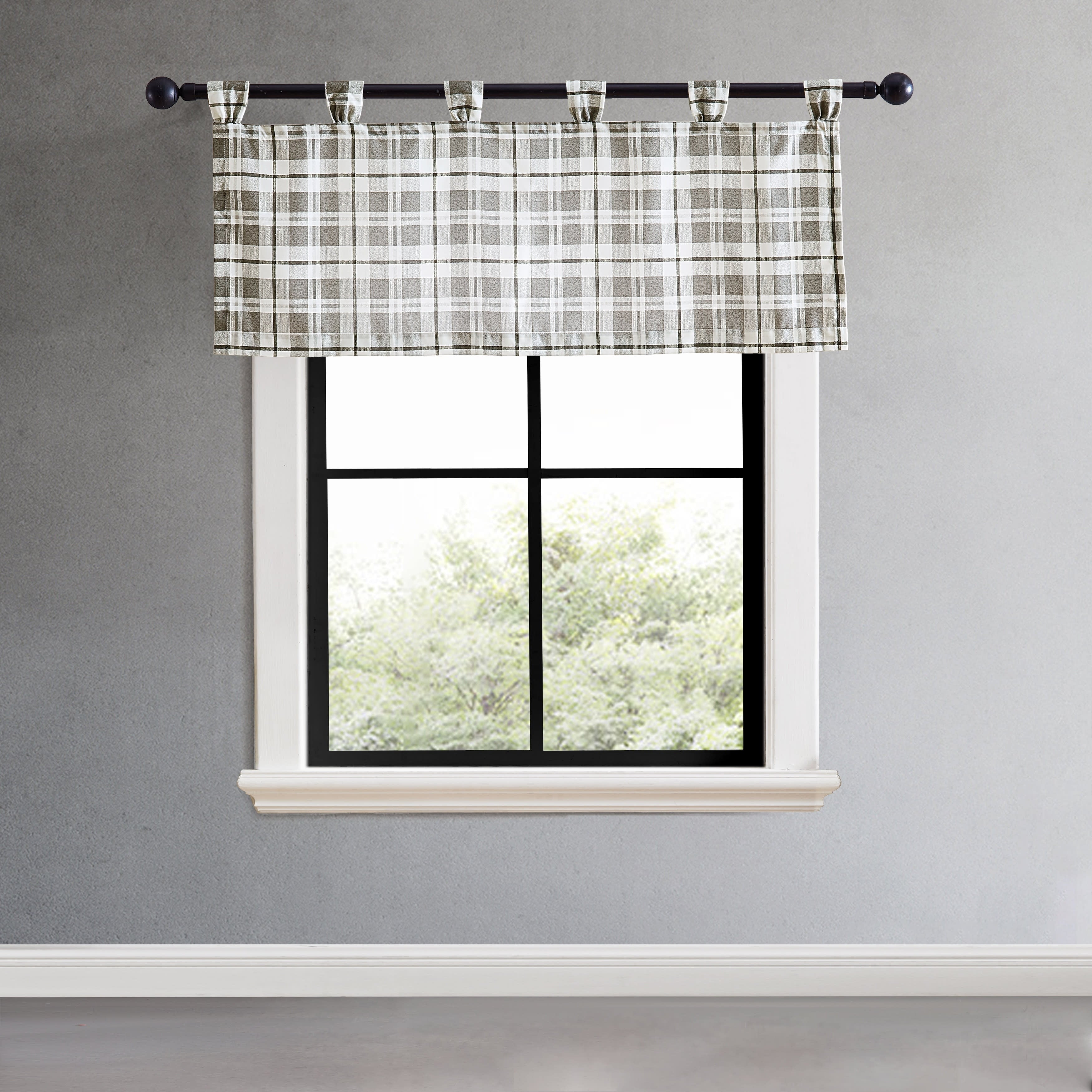 Eddie Bauer Fall Creek Plaid Grey Tab Top Window Valance - 50 x 20