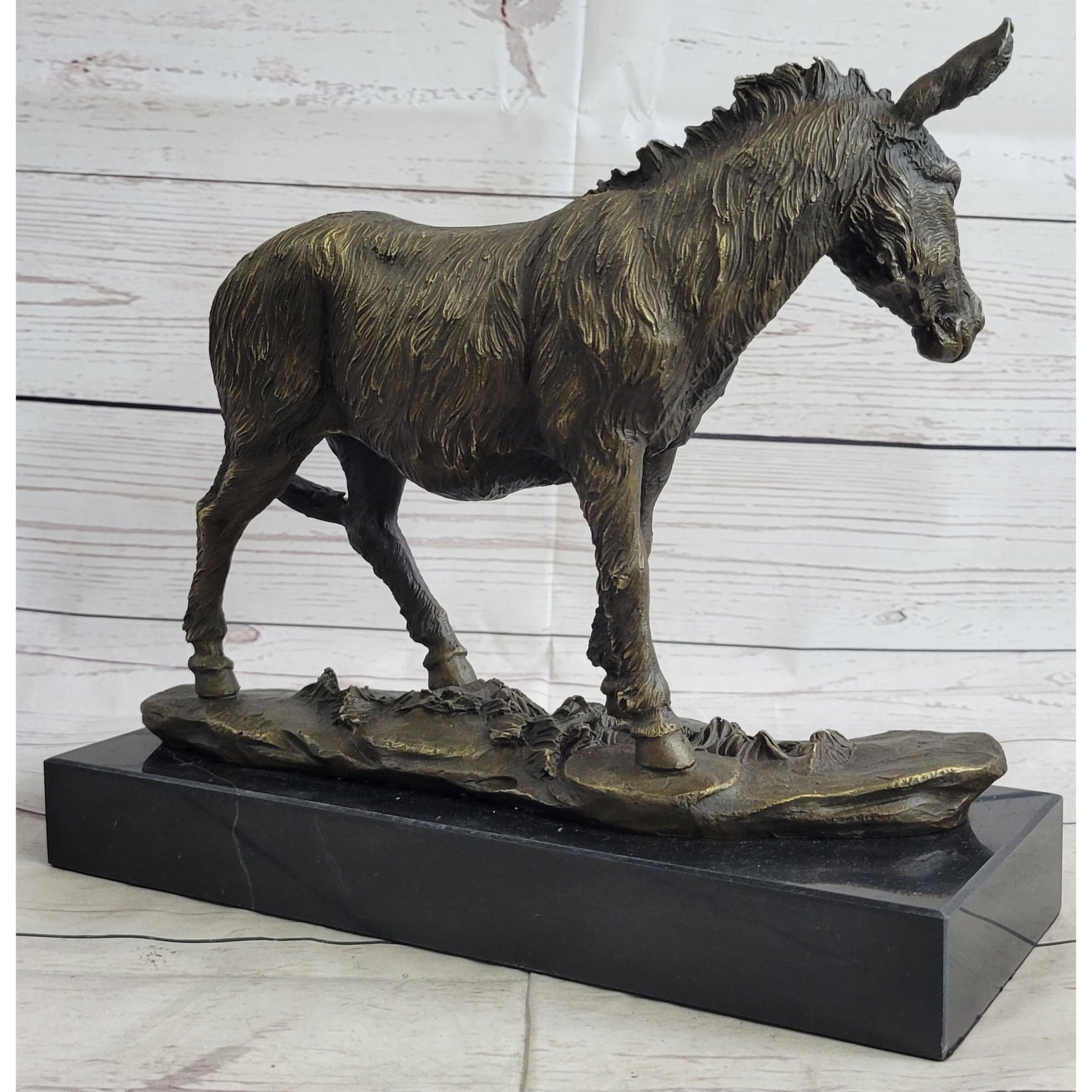 Donkey Mule Bronze Statue Sculpture Figure On Marble Base Signed Barye